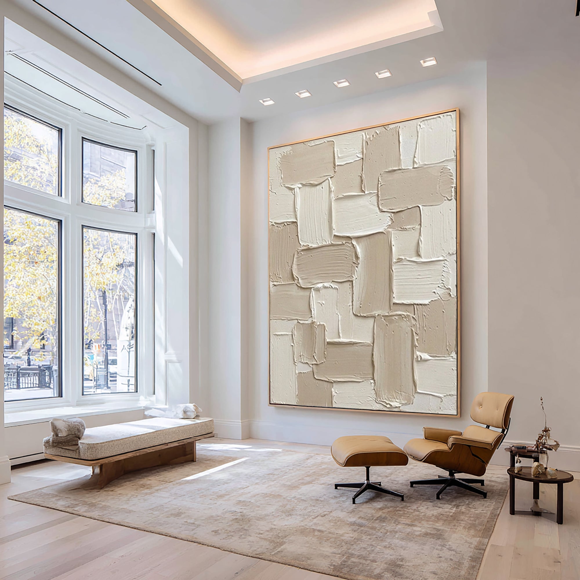 Large Neutral Textured Wall Art | Hand-Painted Geometric Abstract Canvas