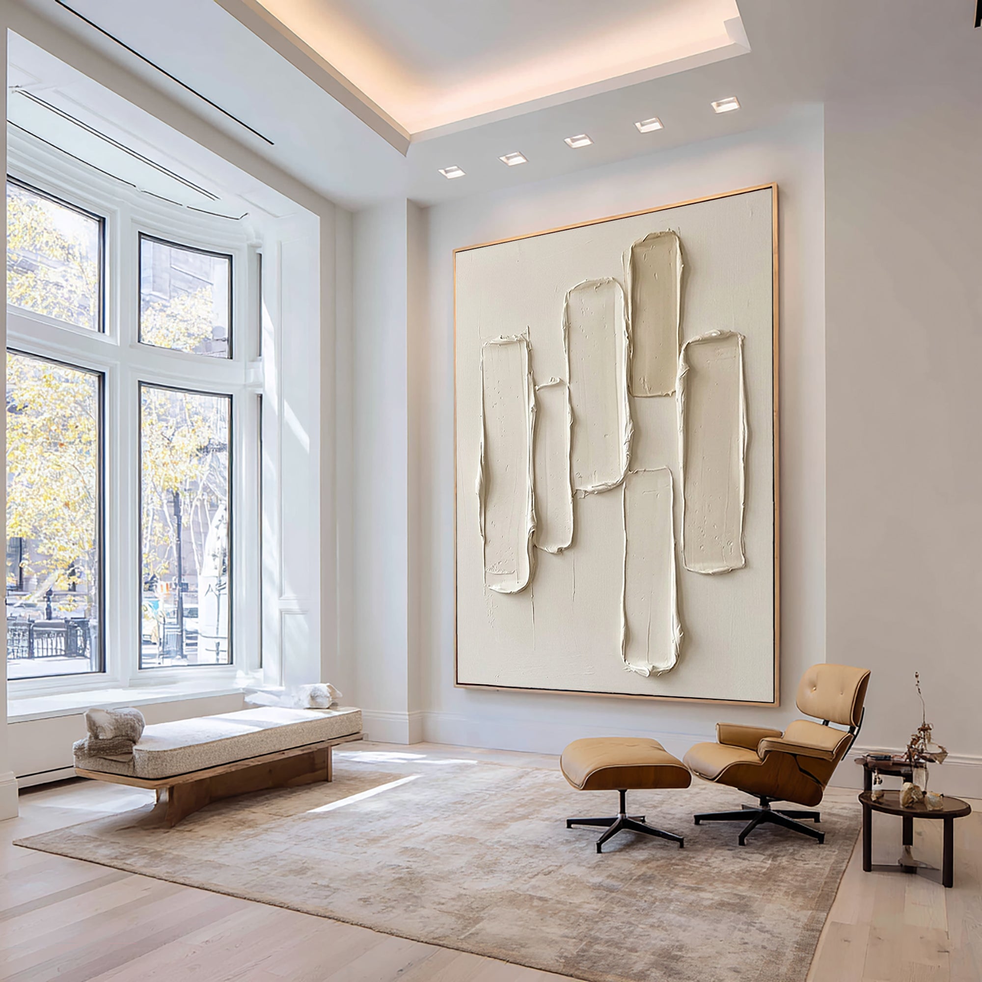 Large Cream Abstract Texture Painting Modern Neutral Wall Art