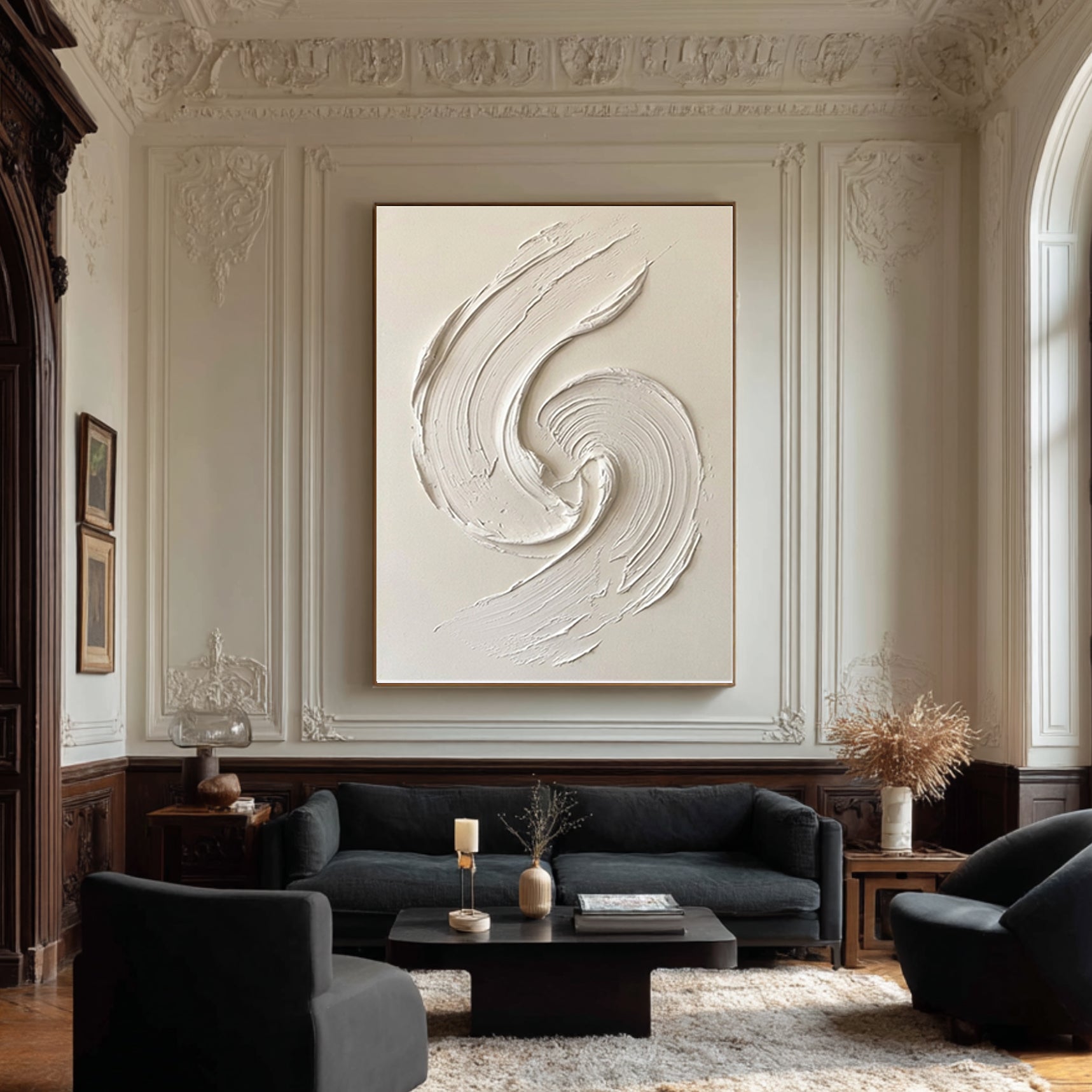 Large Contemporary White Texture Painting Dynamic Palette Knife Art