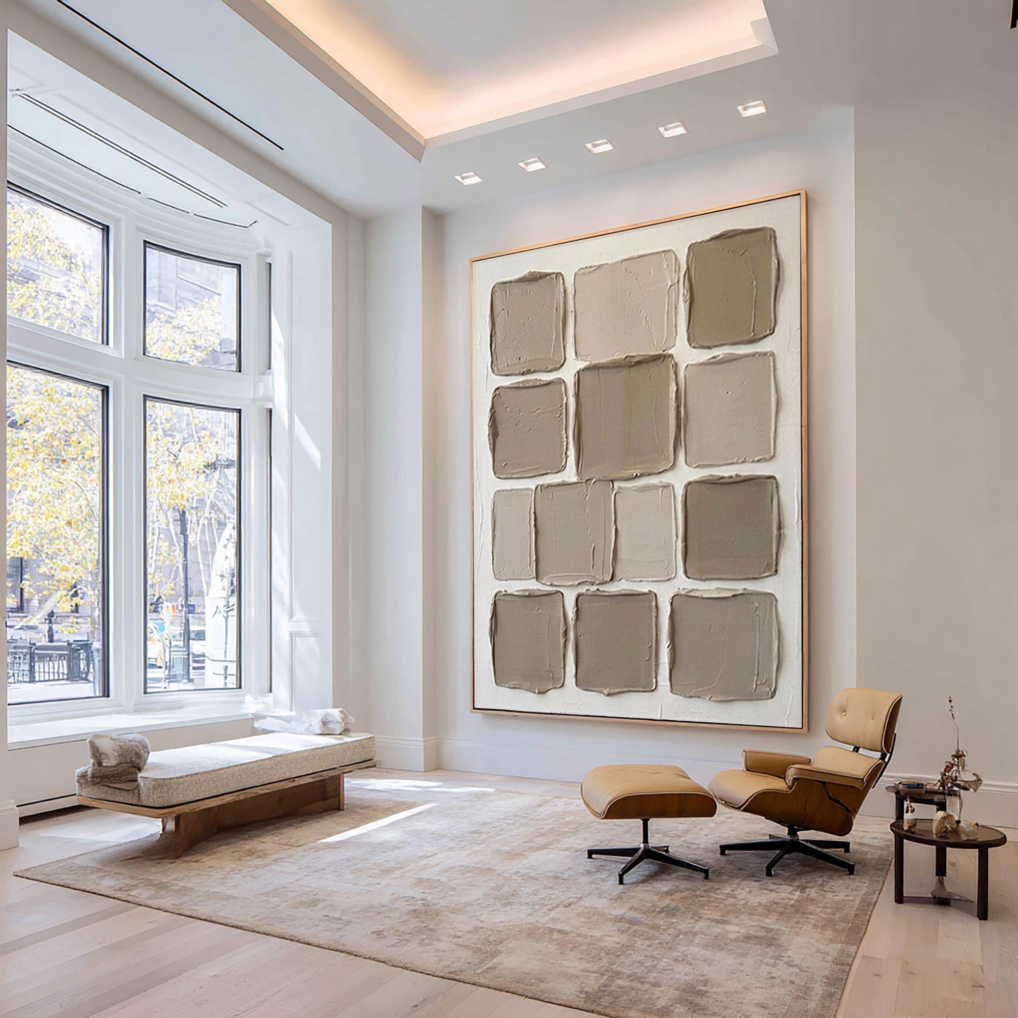 Large Neutral Textured Wall Art Minimalist Geometric Canvas Painting