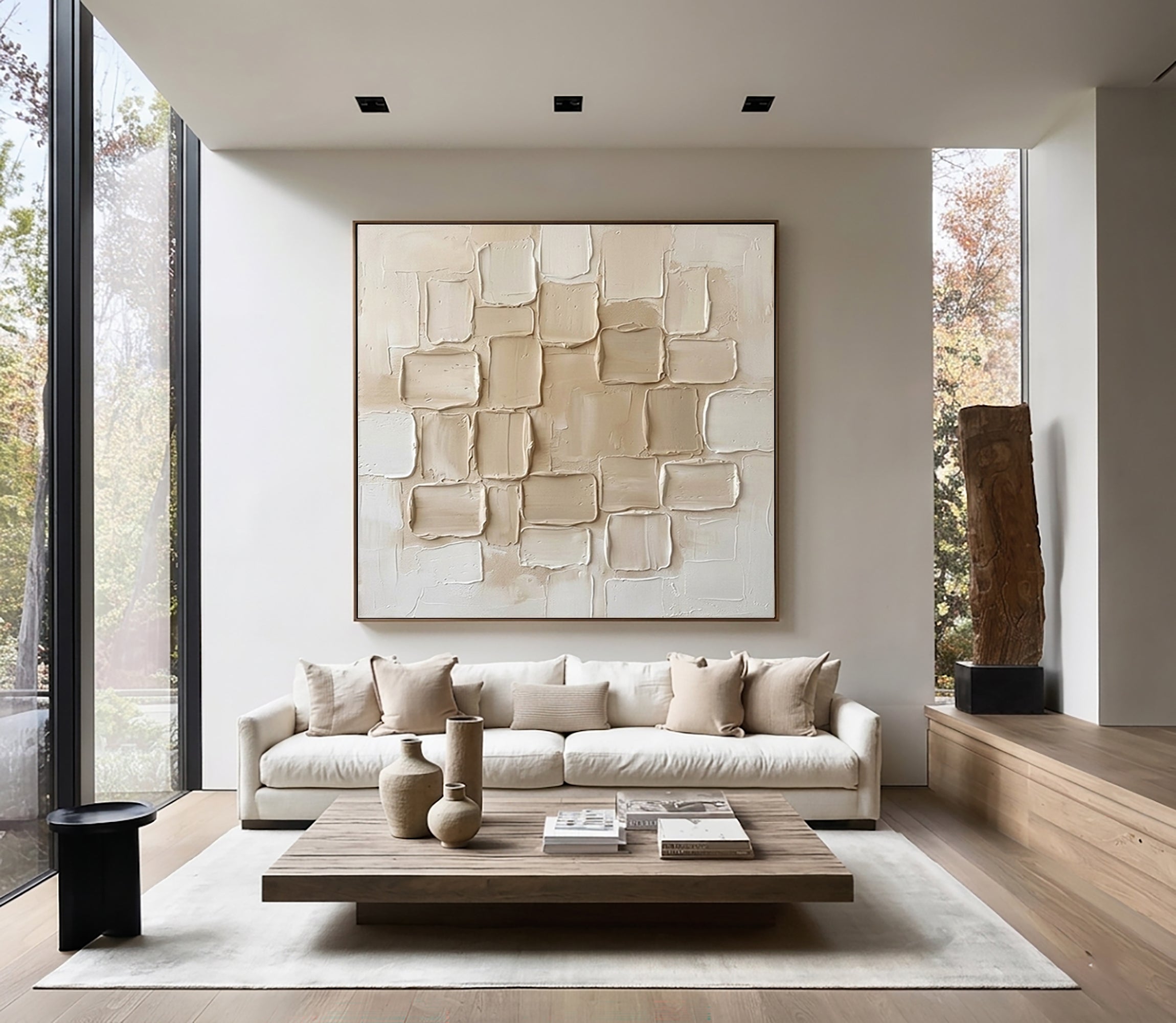 Large Neutral Sculptural Layers Wall Art Hand Painted Texture Painting
