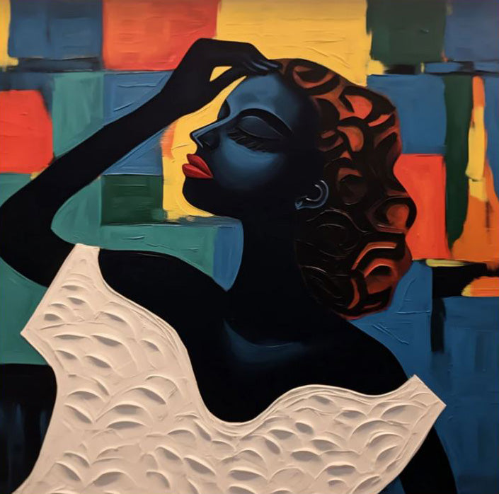 Elegant Portrait with Abstract Geometric Panels, Modern Art #BGA 175
