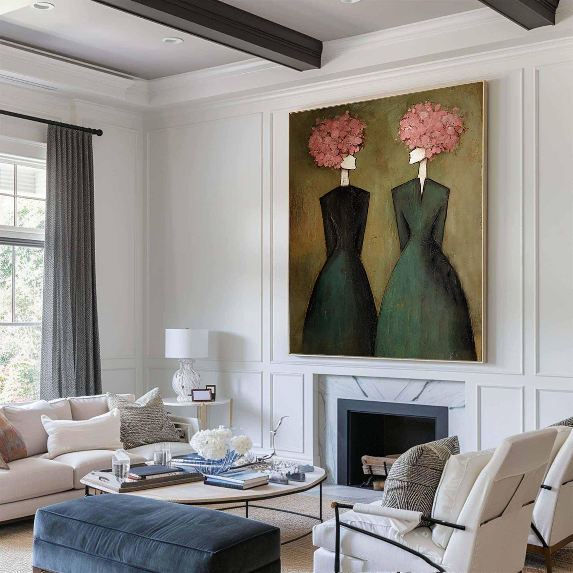 Large Elegant Figurative Oil Painting on Canvas – Modern Pink Portrait Wall Art #WAB 034