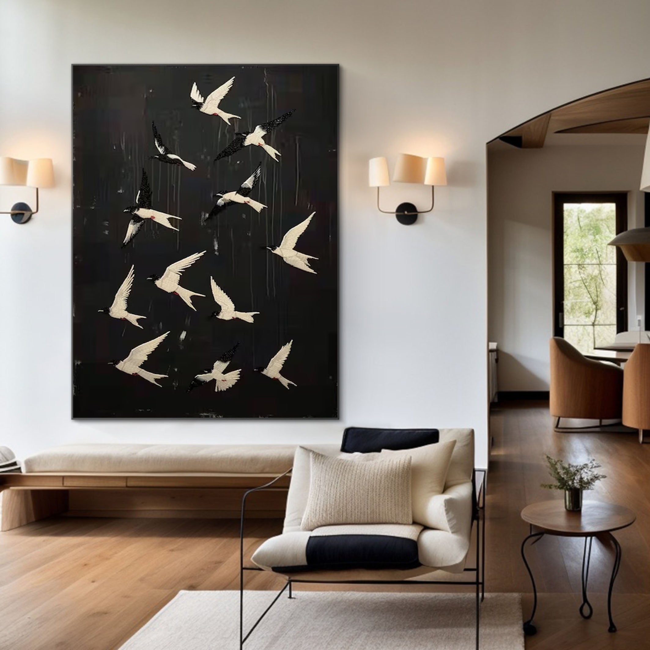 Black and White Birds Abstract Wall Art for Elegant Home Decor #BM 049