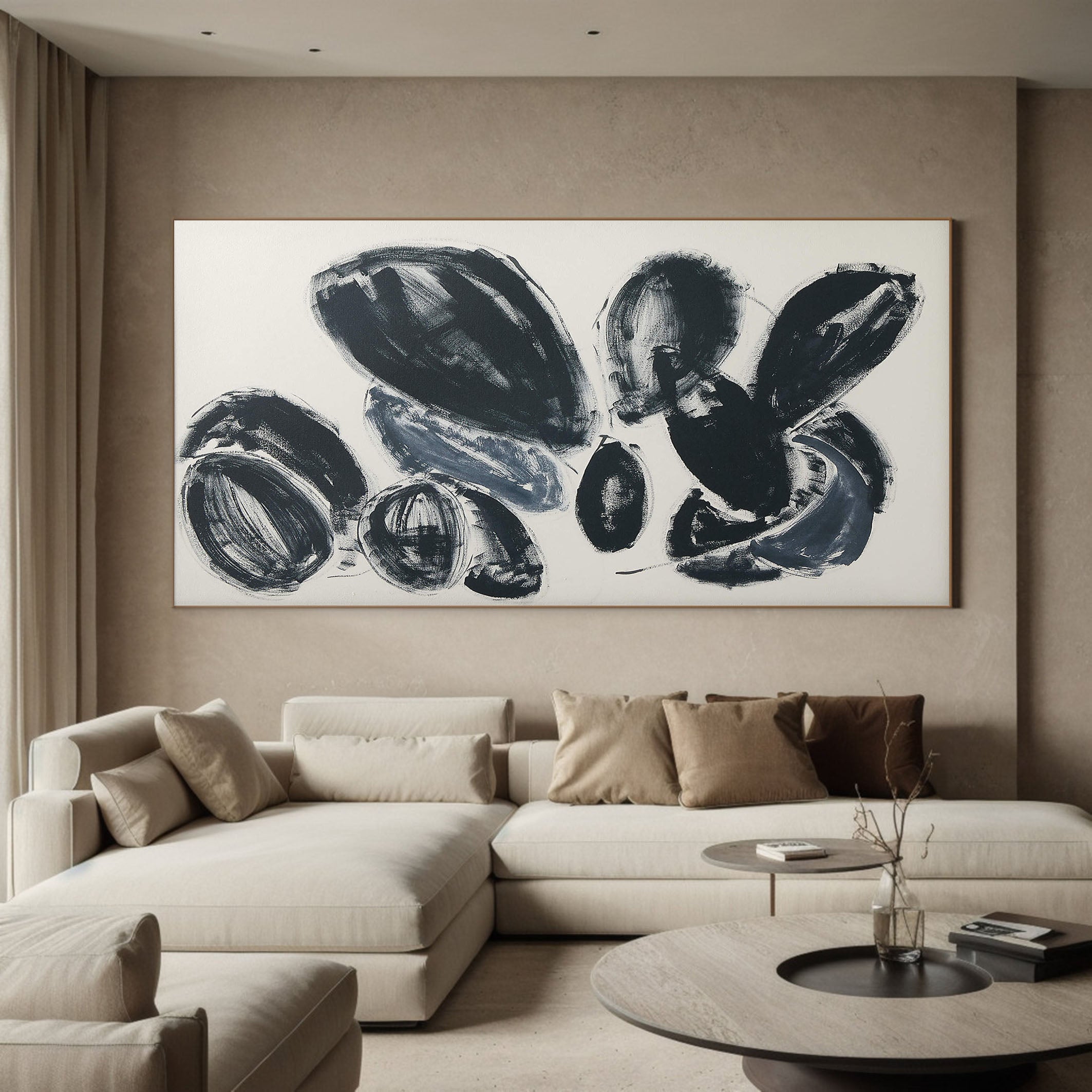 Bold Rounded Forms Abstract, Large Grey Contemporary Wall Art #BGA 055