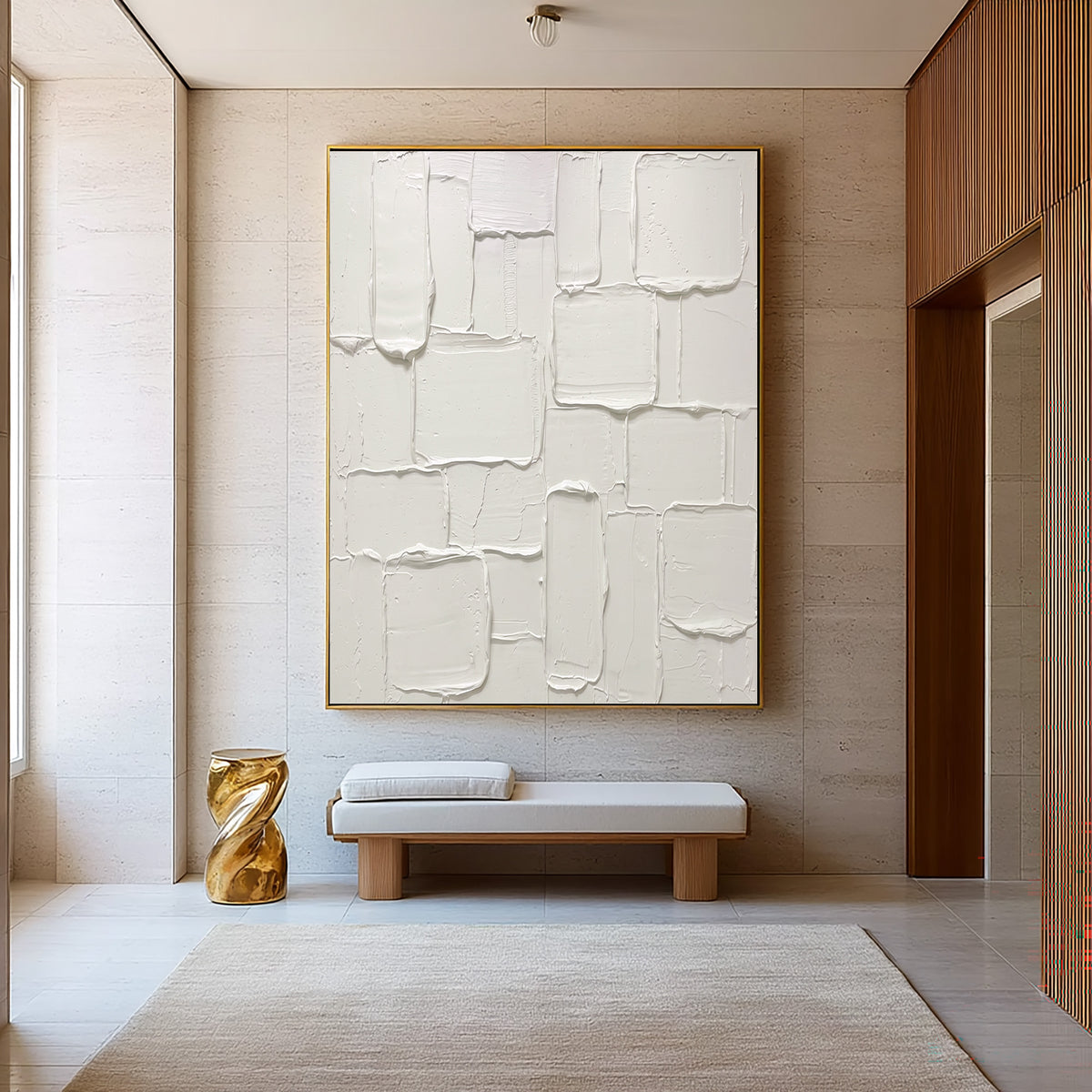 Minimalist White Sculptural Textured Canvas Artwork Handmade Abstract Painting Neutral Modern Interior Decor