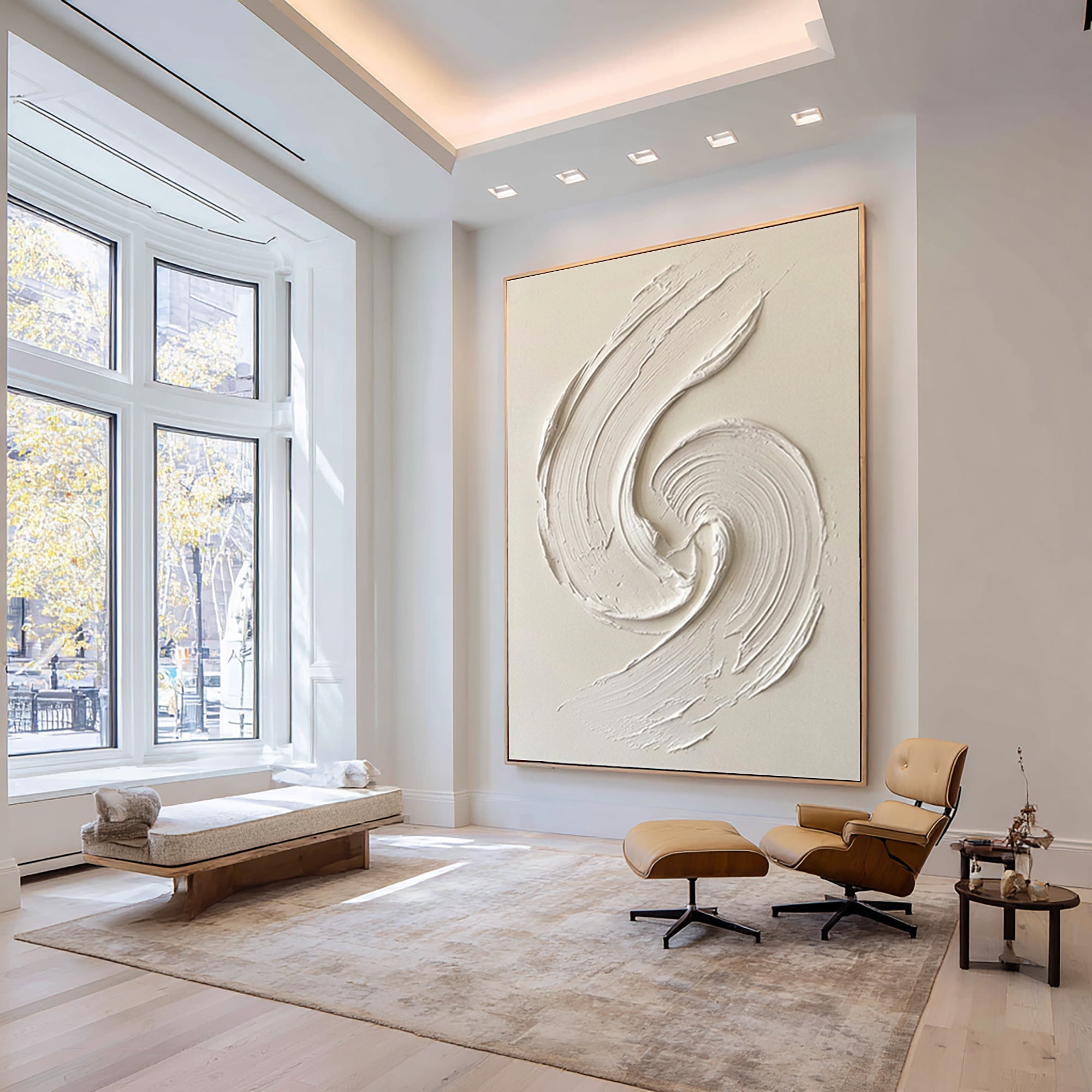 Large Contemporary White Texture Painting Dynamic Palette Knife Art