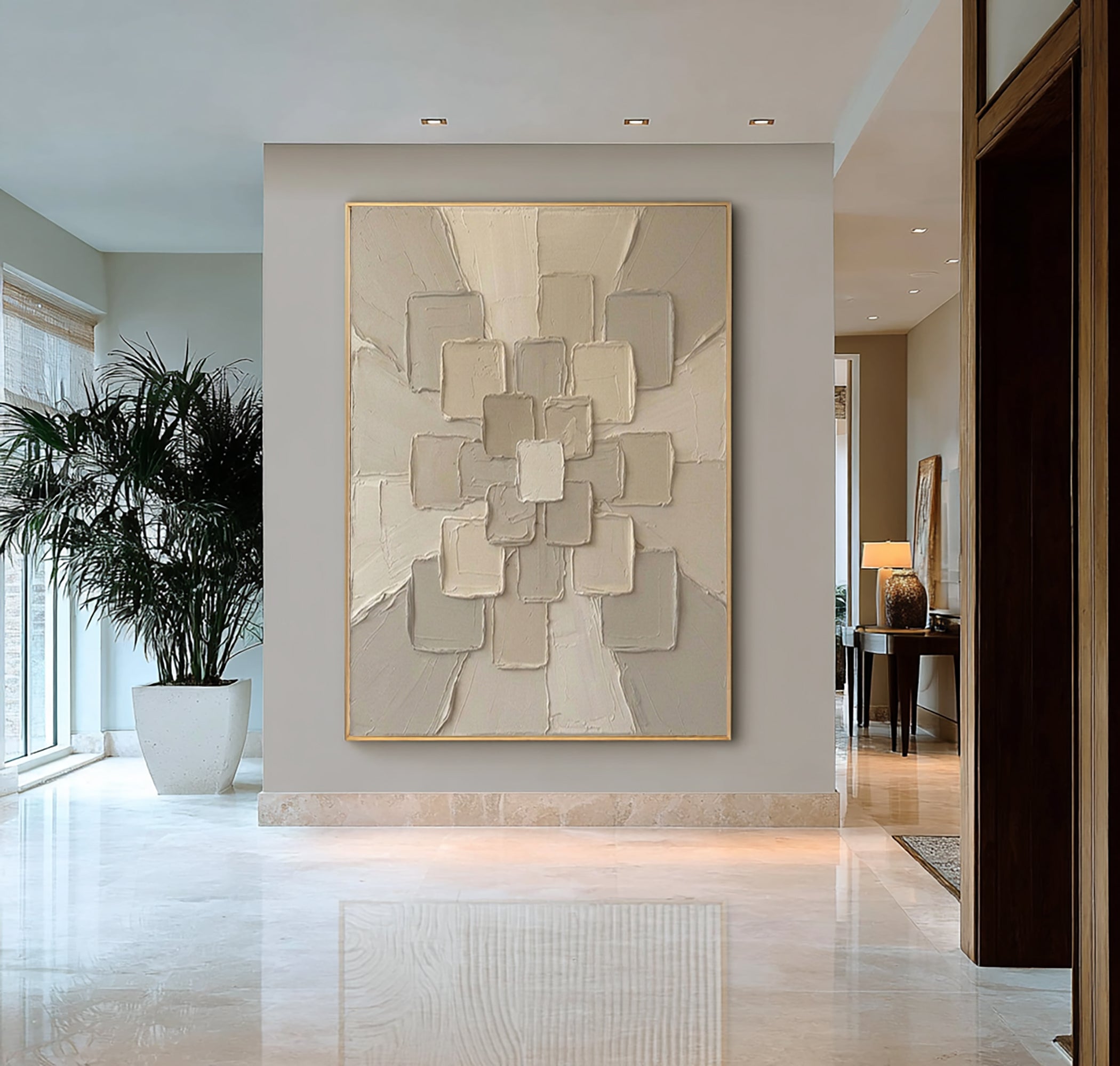 Large Neutral Geometric Texture Wall Art Modern Abstract Canvas Decor