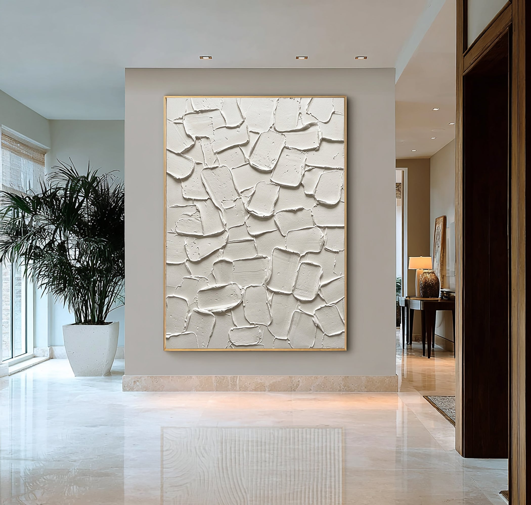 Large Textured Abstract Wall Art Neutral Beige Impasto Canvas Painting