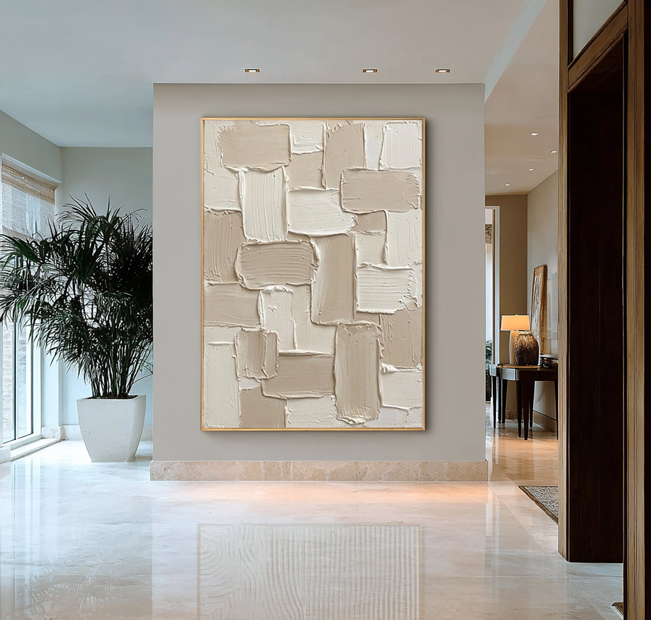 Large Neutral Textured Wall Art | Hand-Painted Geometric Abstract Canvas