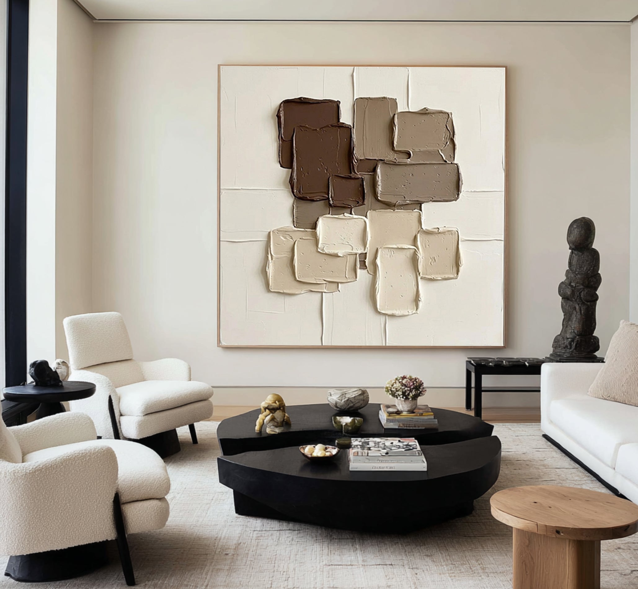 Large Earth Tone Relief Wall Art Neutral Brown Textured Painting