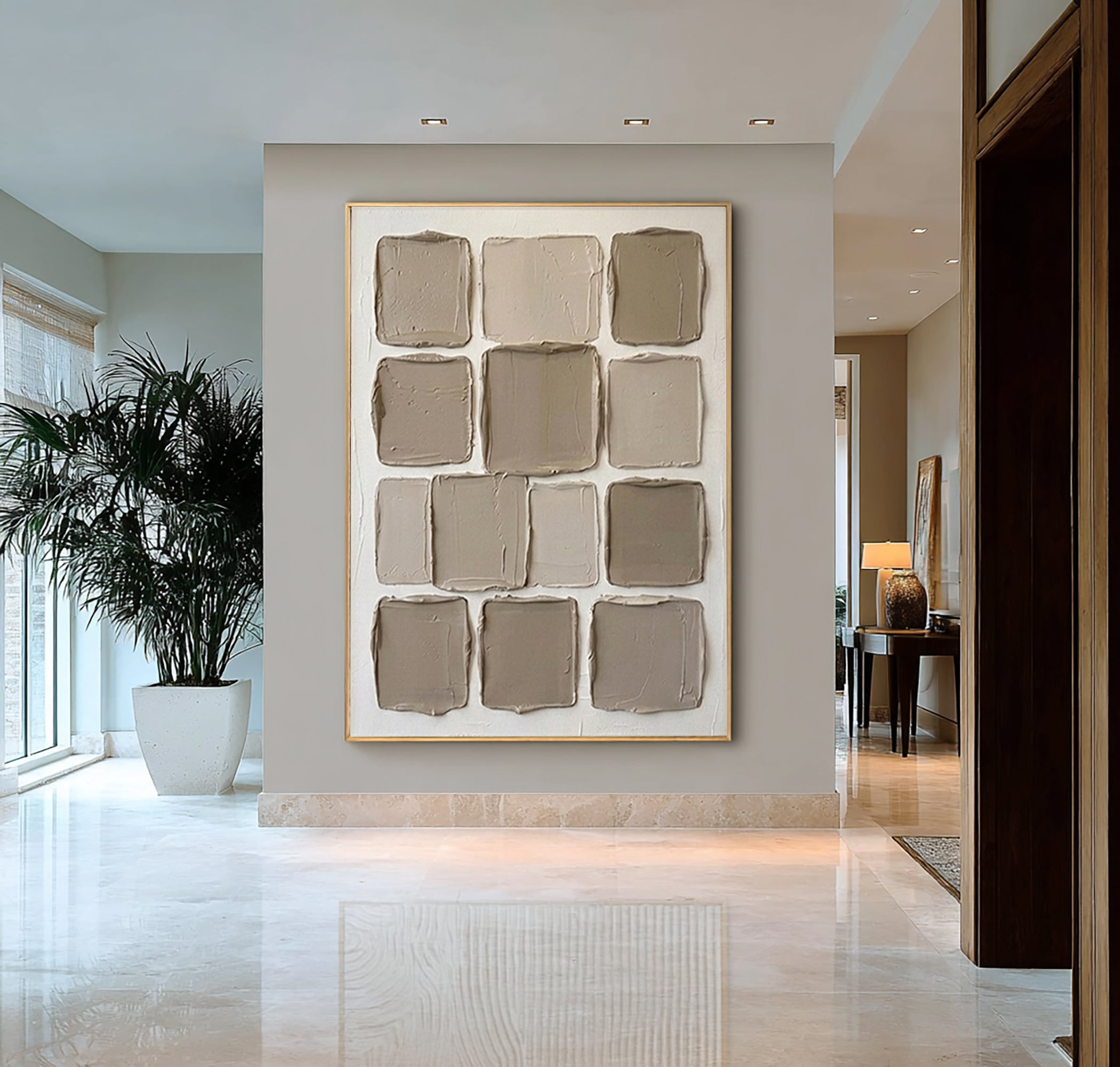 Large Neutral Textured Wall Art Minimalist Geometric Canvas Painting
