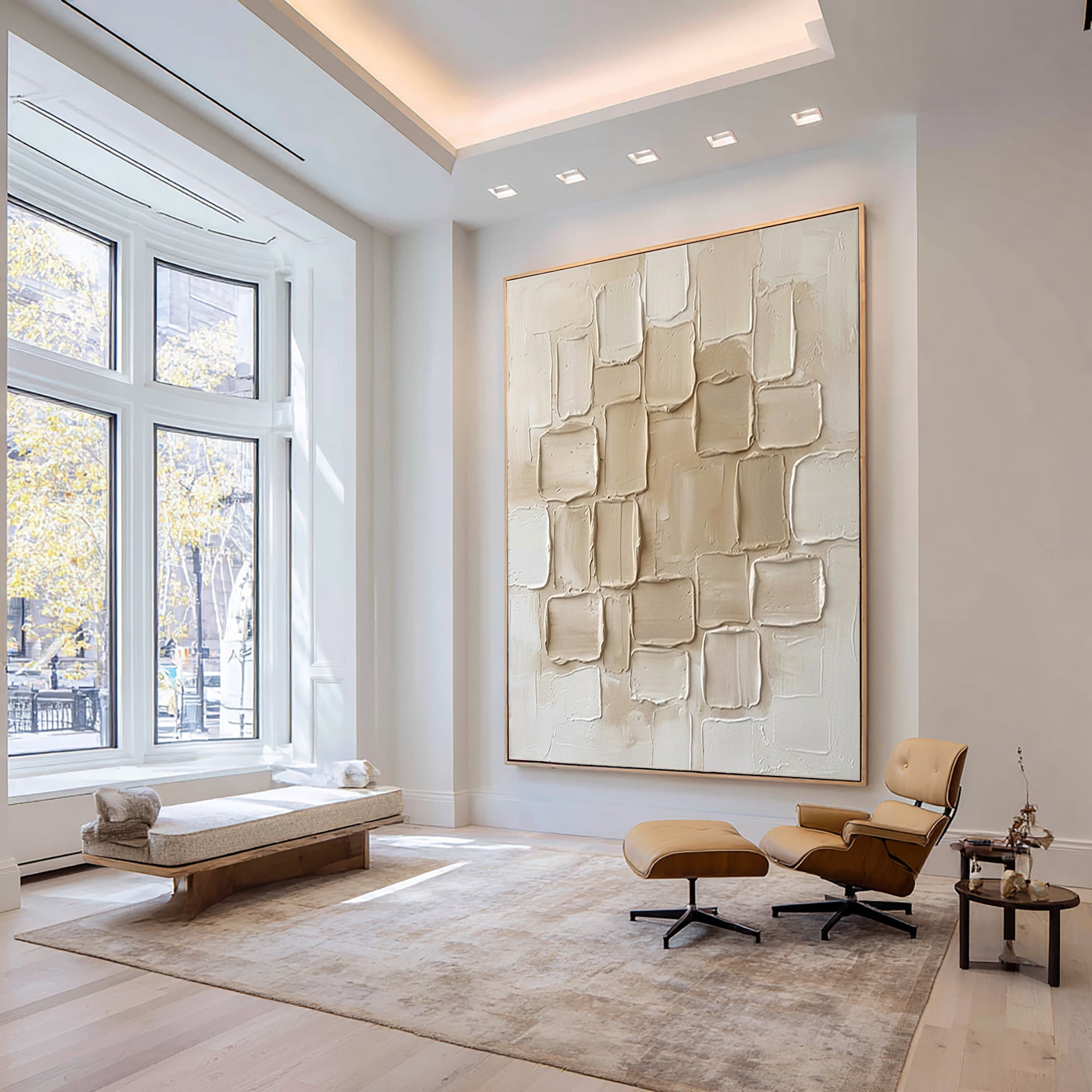 Large Cream Geometric Textured Wall Art Modern Neutral Canvas Decor