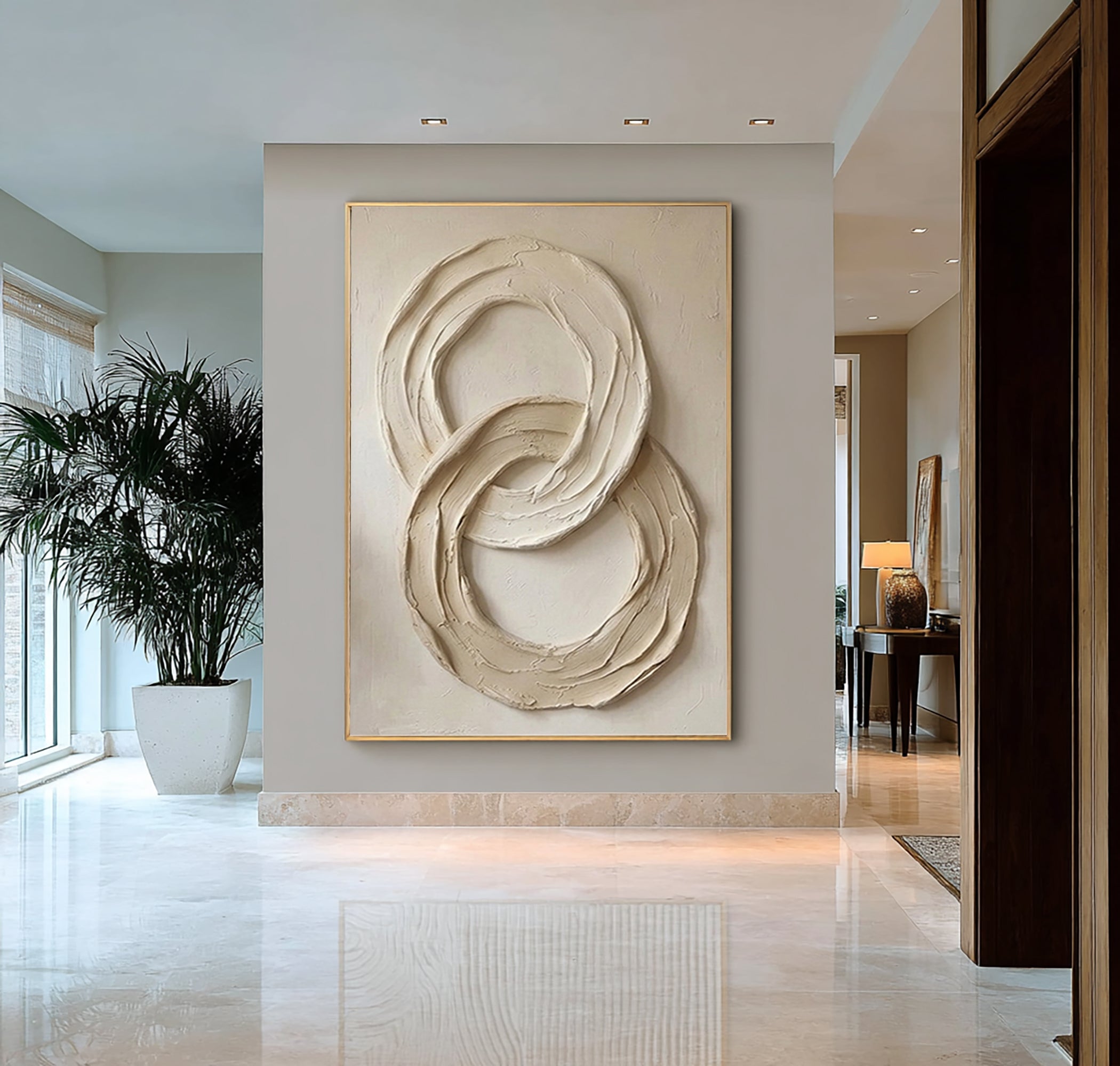 Large Neutral Abstract Circle Texture Wall Art | Hand-Painted Minimalist Canvas