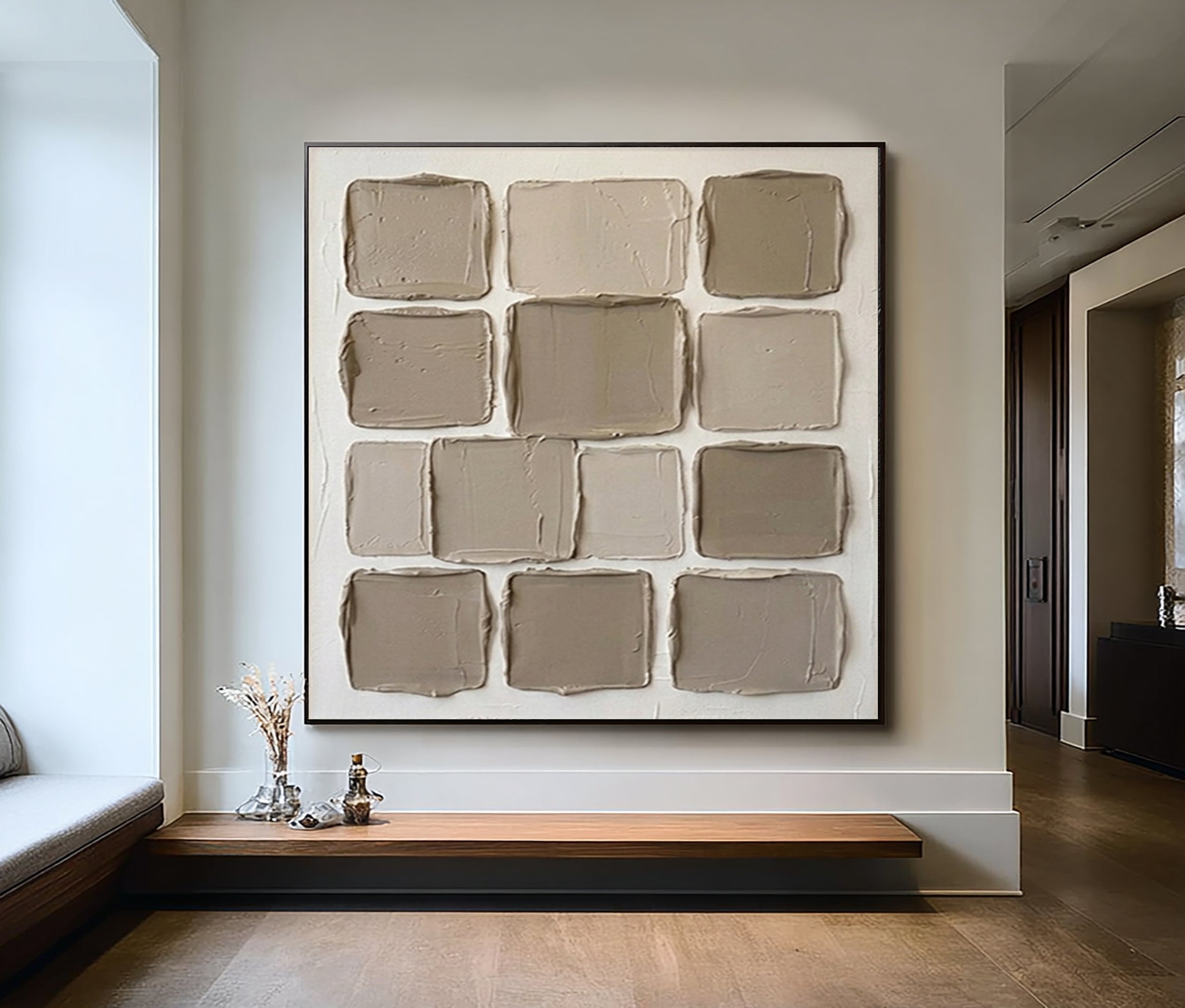 Large Designer Material Palette Wall Art Contemporary Neutral Textured Canvas Painting