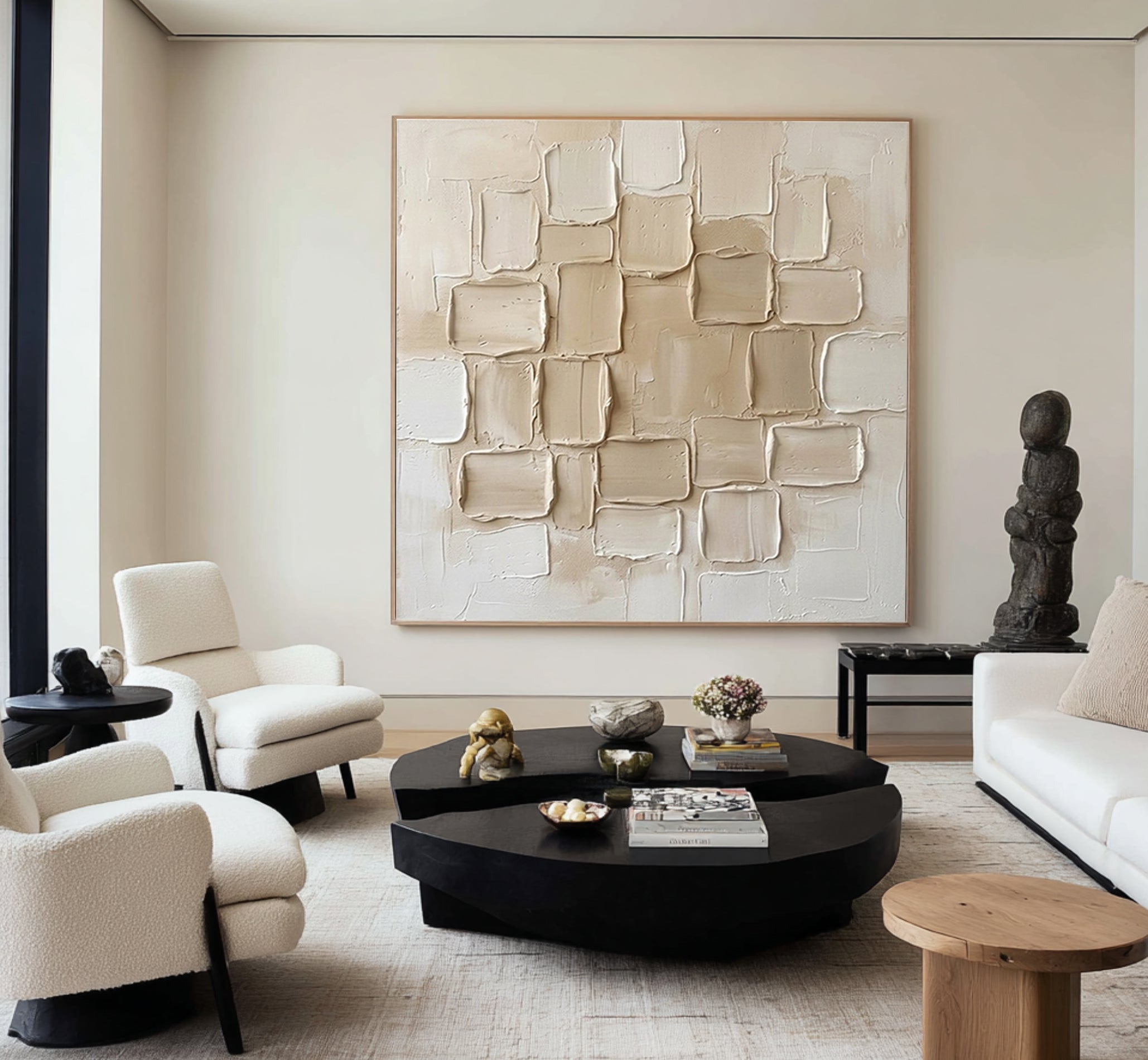 Large Neutral Sculptural Layers Wall Art Hand Painted Texture Painting