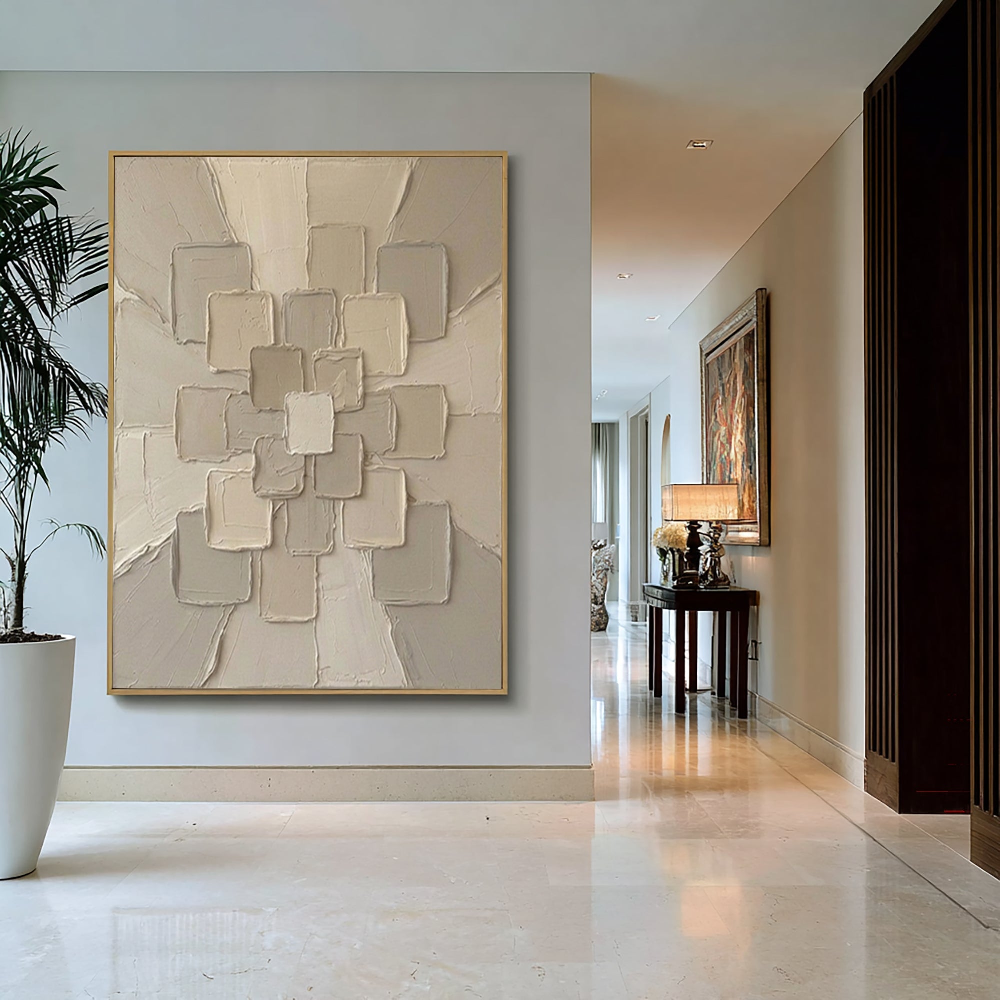 Large Neutral Geometric Texture Wall Art Modern Abstract Canvas Decor