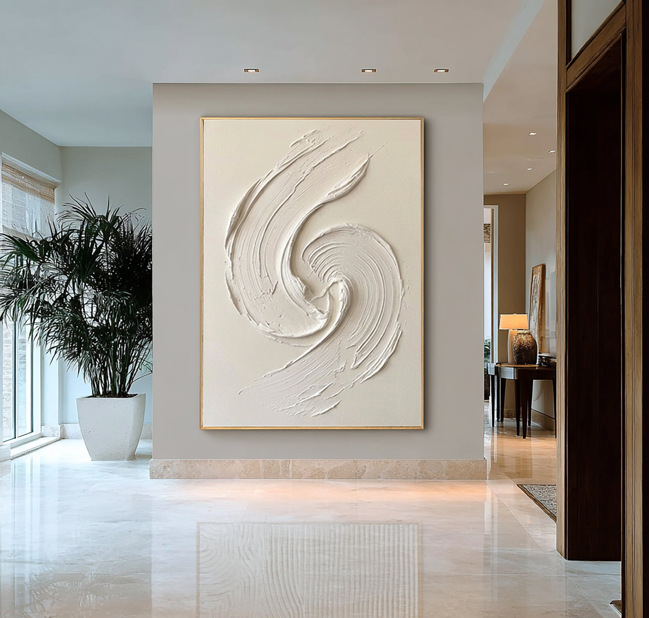 Large Contemporary White Texture Painting Dynamic Palette Knife Art