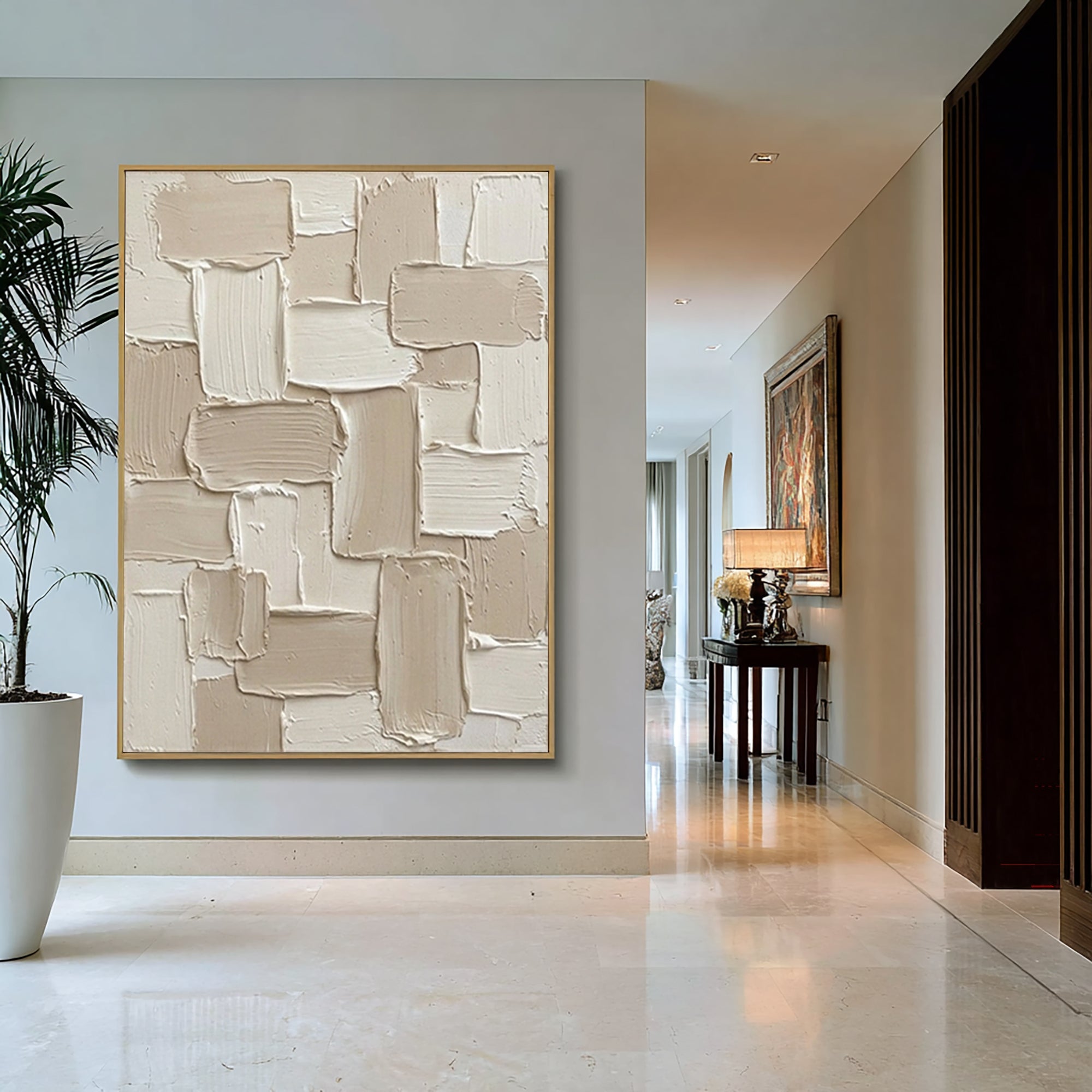 Large Neutral Textured Wall Art | Hand-Painted Geometric Abstract Canvas