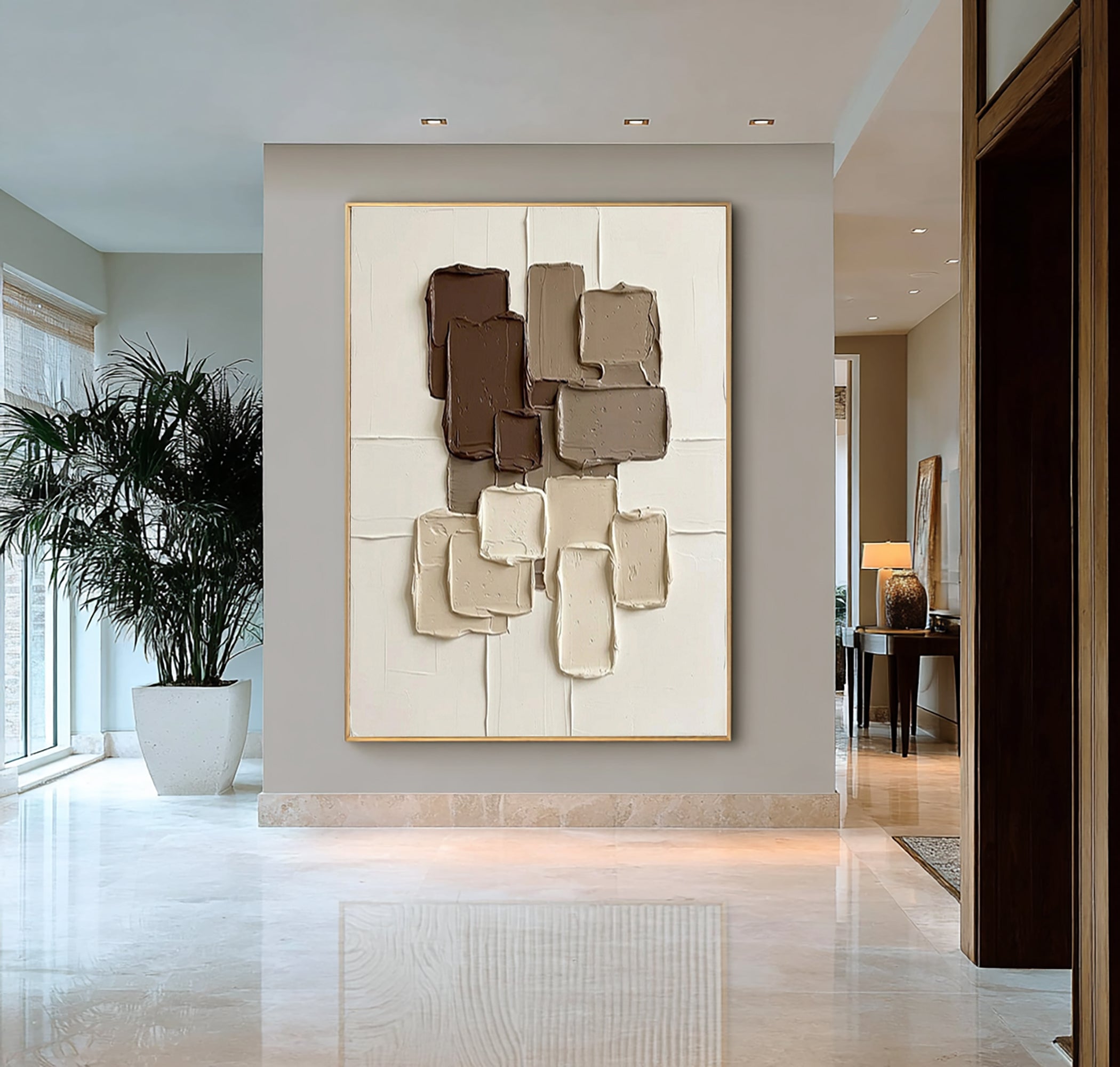 Large Modern Mocha Abstract Canvas Art Neutral Textured Wall Decor