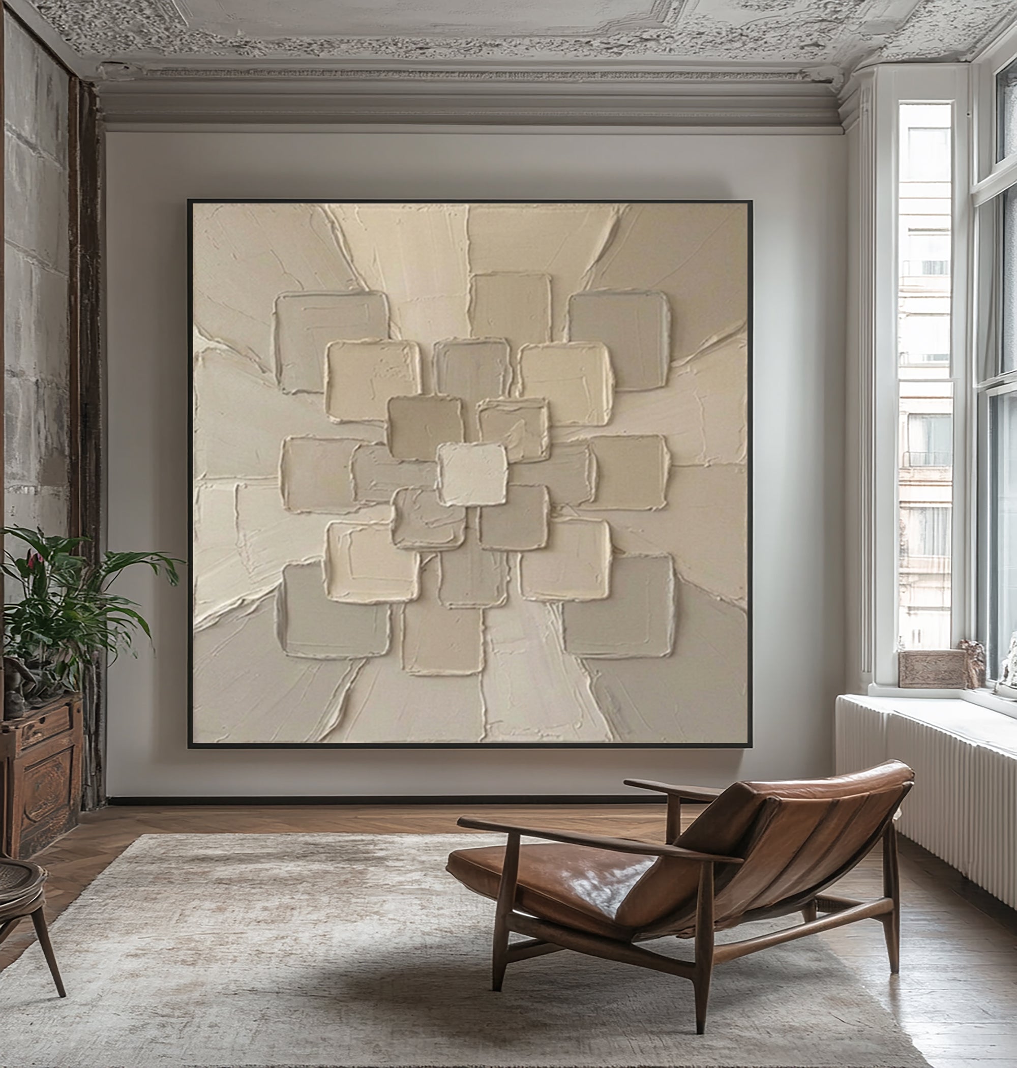 Large Radiant Formation Wall Art Neutral Textured Relief Painting