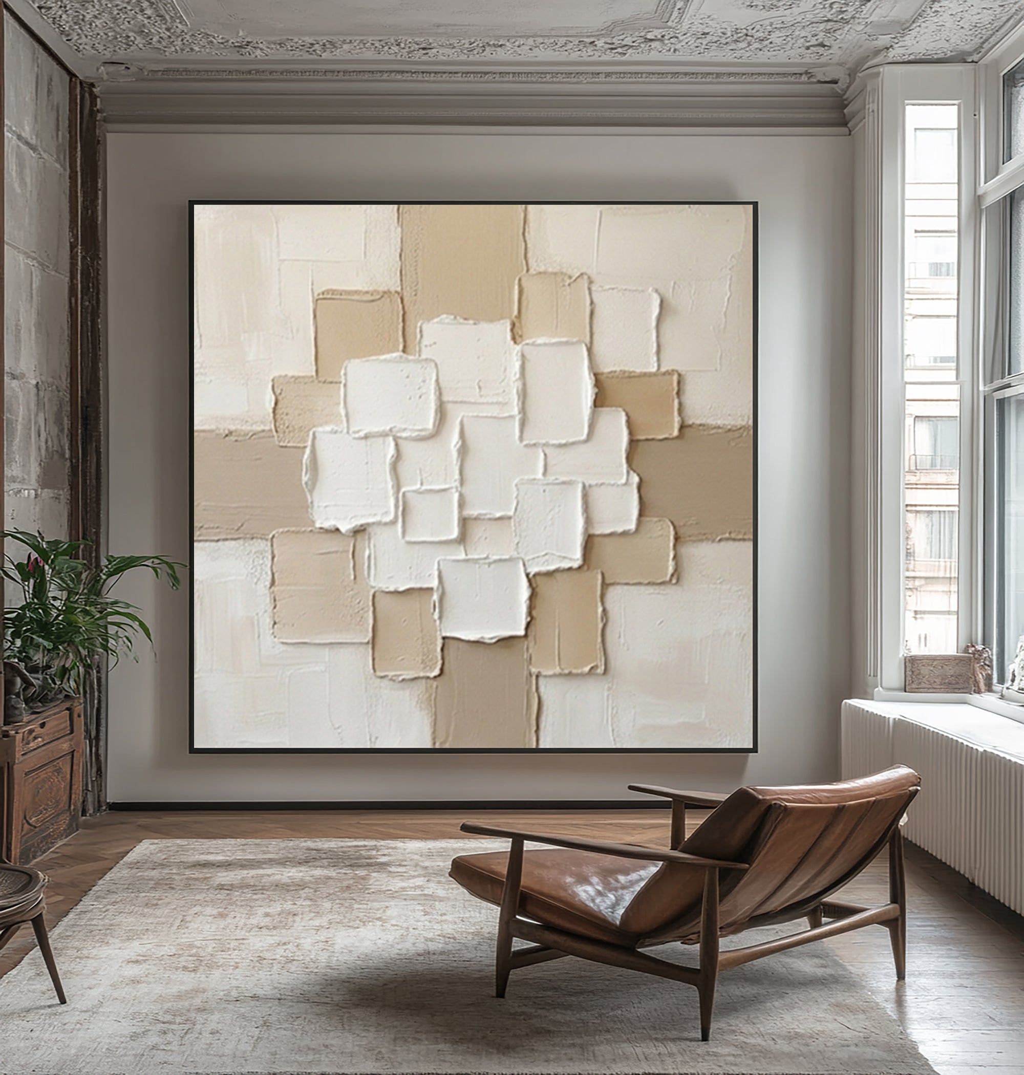 Large Ivory Balance Relief Wall Art Contemporary Neutral Painting