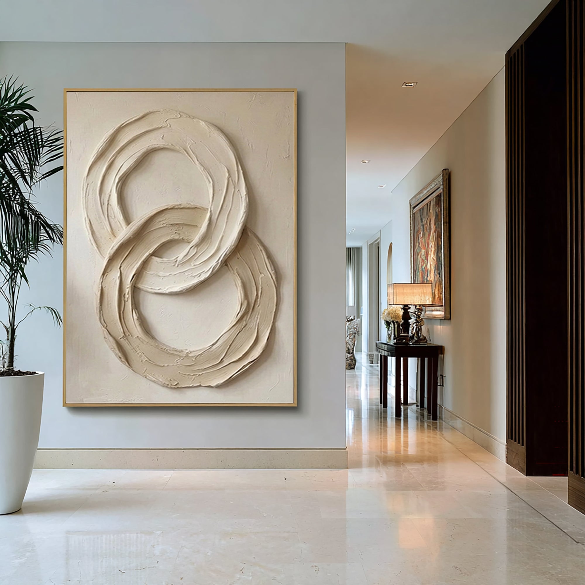 Large Neutral Abstract Circle Texture Wall Art | Hand-Painted Minimalist Canvas