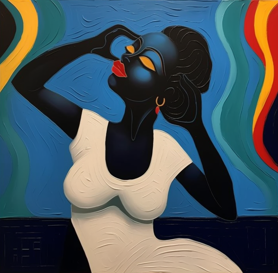 Elegant Portrait with Abstract Flowing Bands, Contemporary Art #BGA 174