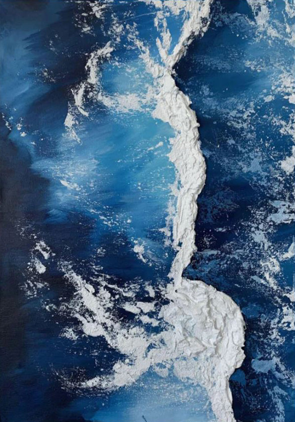 Contemporary Overhead Ocean Painting, Tactile Wave Energy #BGA 177