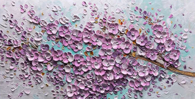 Sakura Dream: Impasto Blossom Relief, Tactile Floral Painting #BGA 152