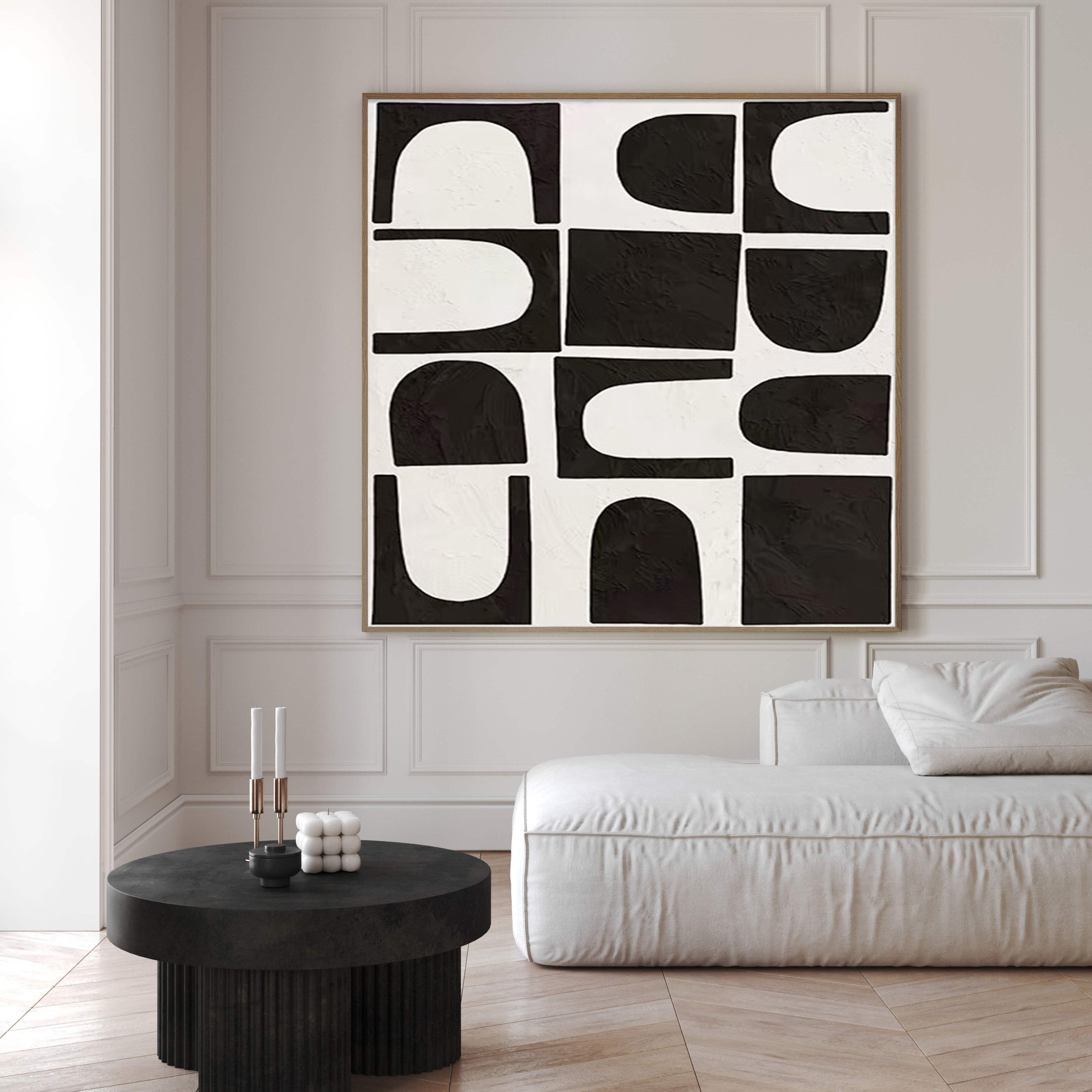 Black and White Painting, Textured Minimalist Grid Design #BGA 169