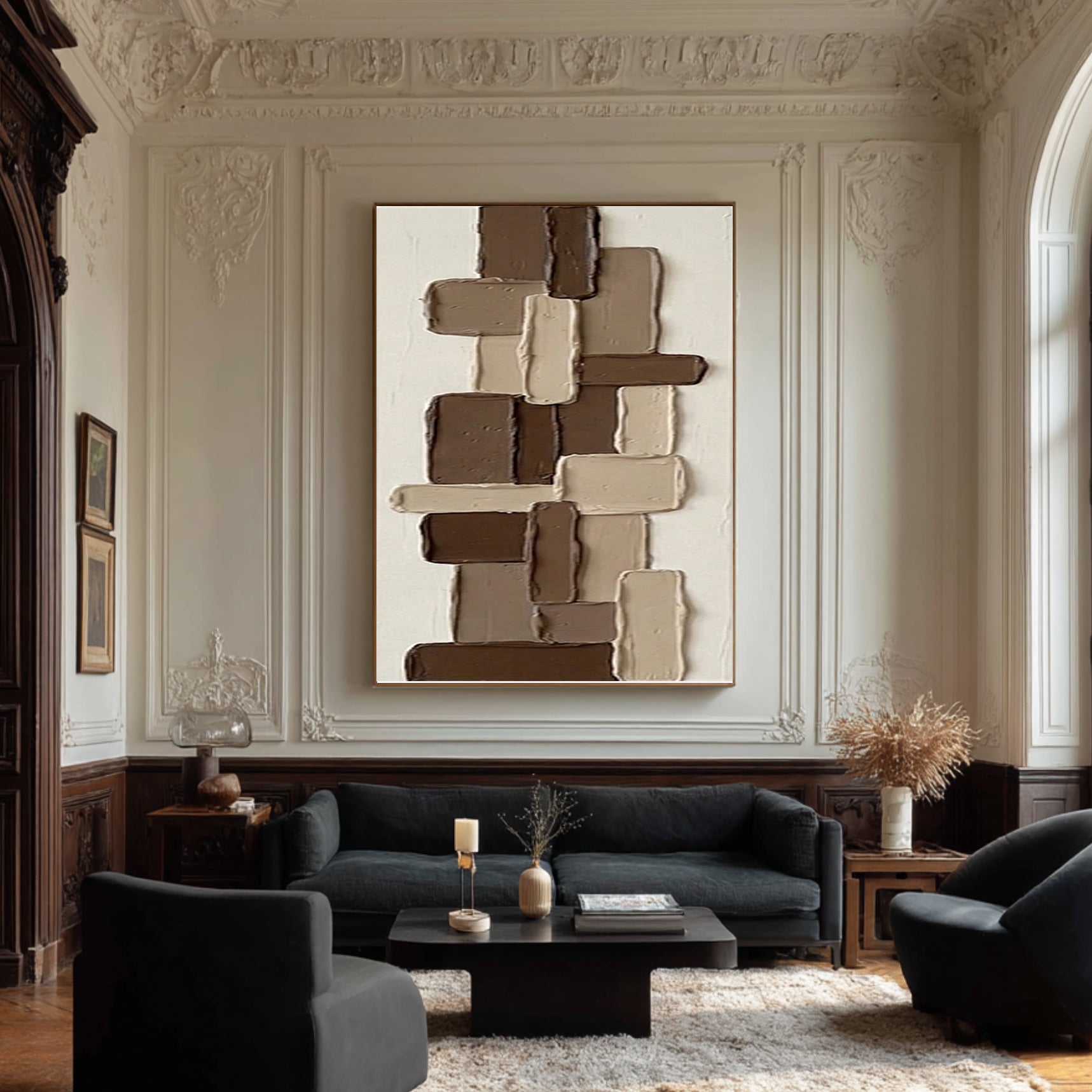 Large Architectural Brown Texture Wall Art Handmade Canvas Painting