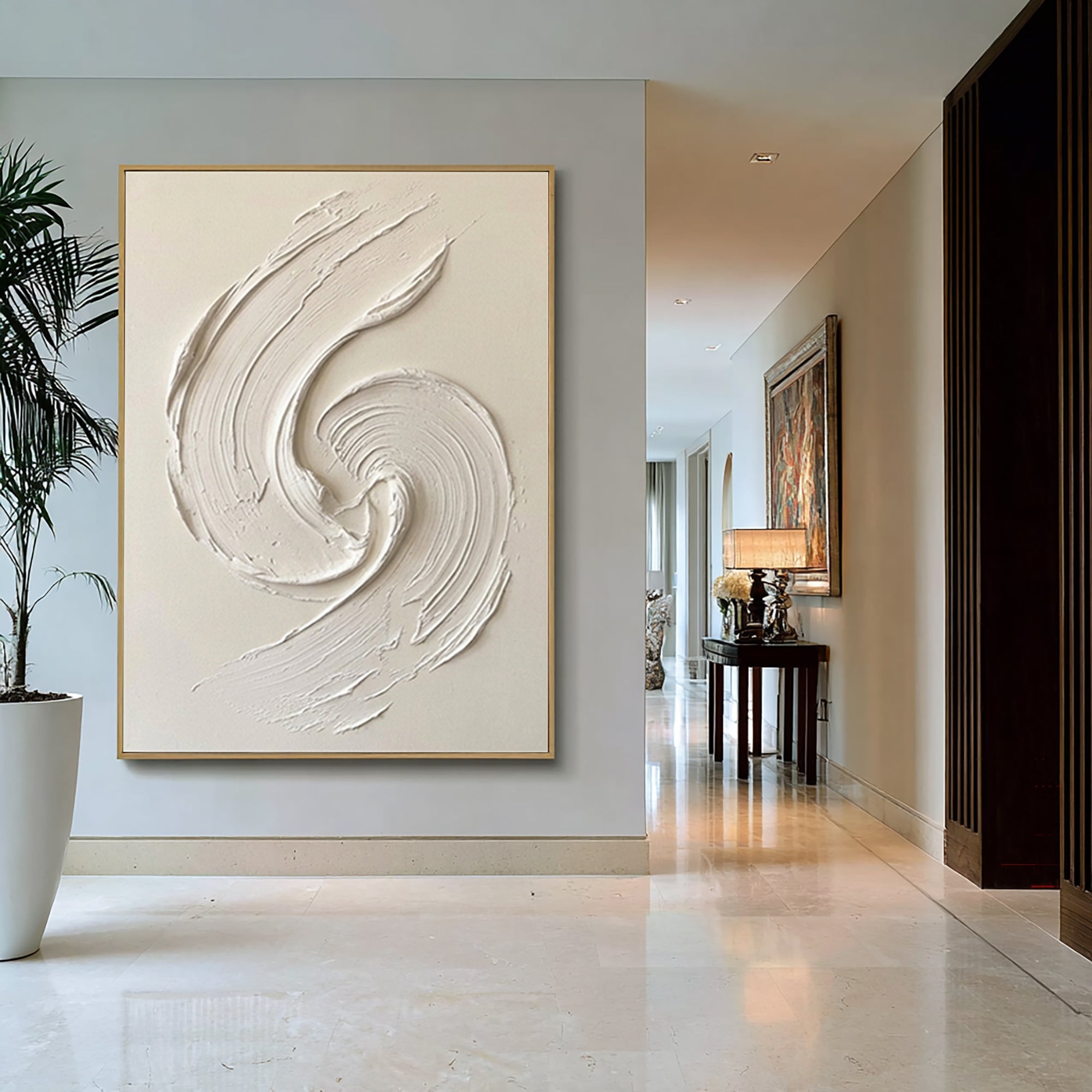 Large Contemporary White Texture Painting Dynamic Palette Knife Art