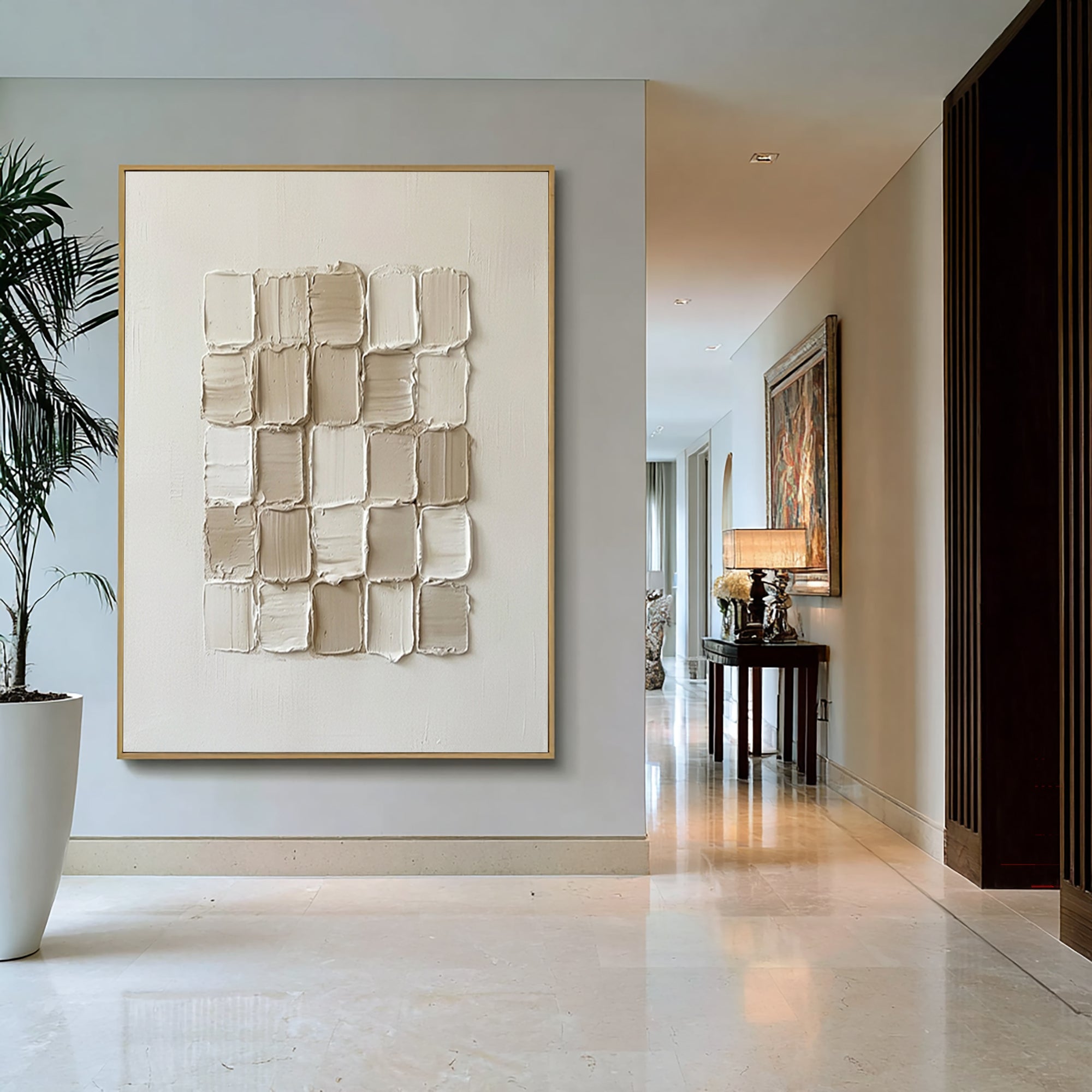 Large Neutral Textured Block Wall Art Horizontal Abstract Canvas Painting