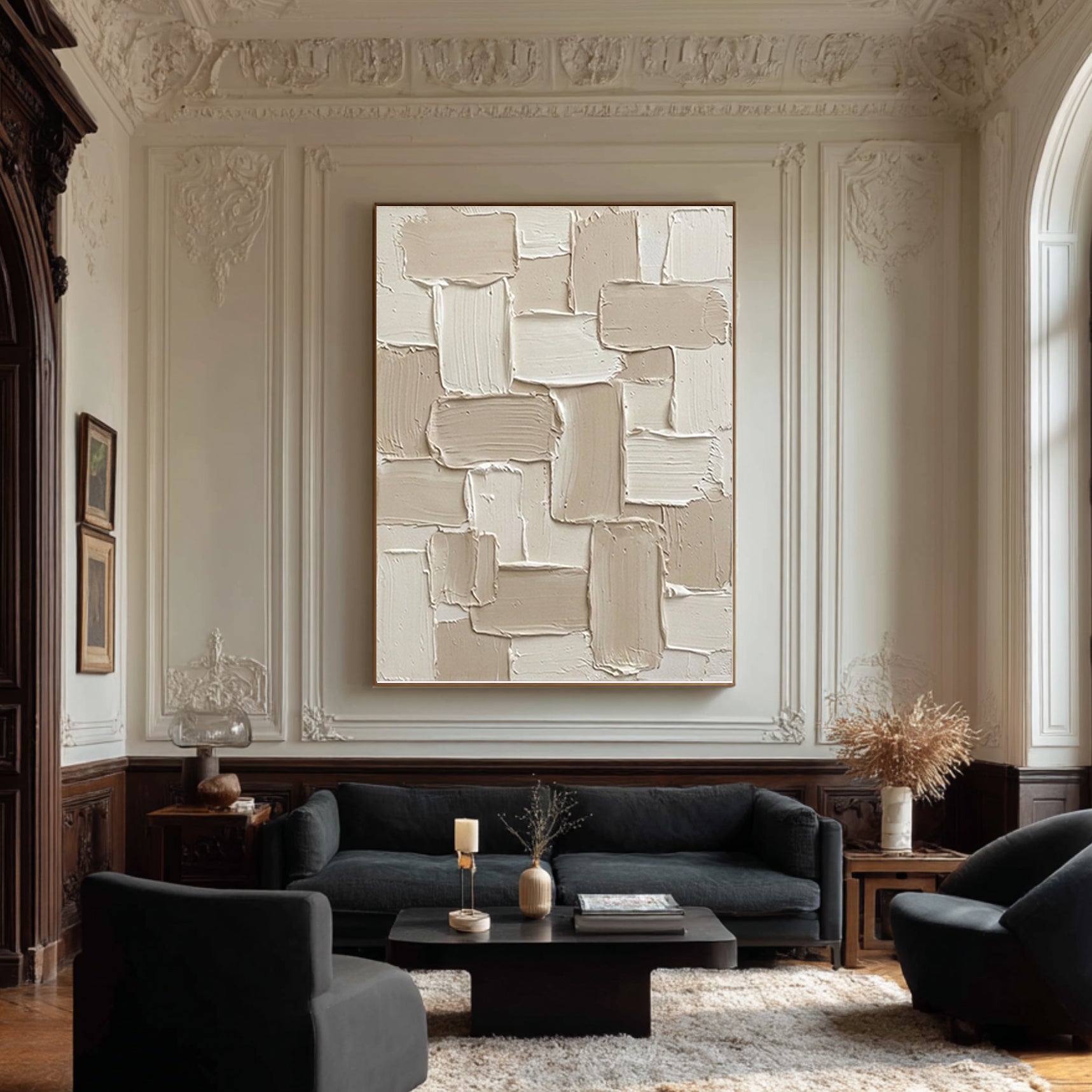 Large Neutral Textured Wall Art | Hand-Painted Geometric Abstract Canvas
