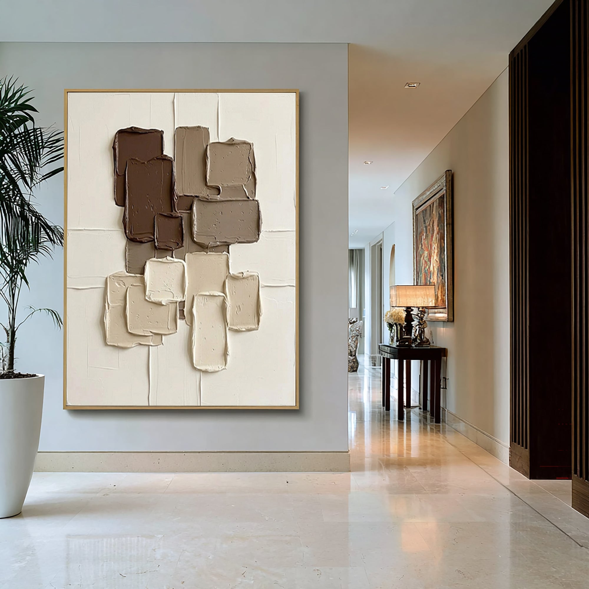 Large Modern Mocha Abstract Canvas Art Neutral Textured Wall Decor
