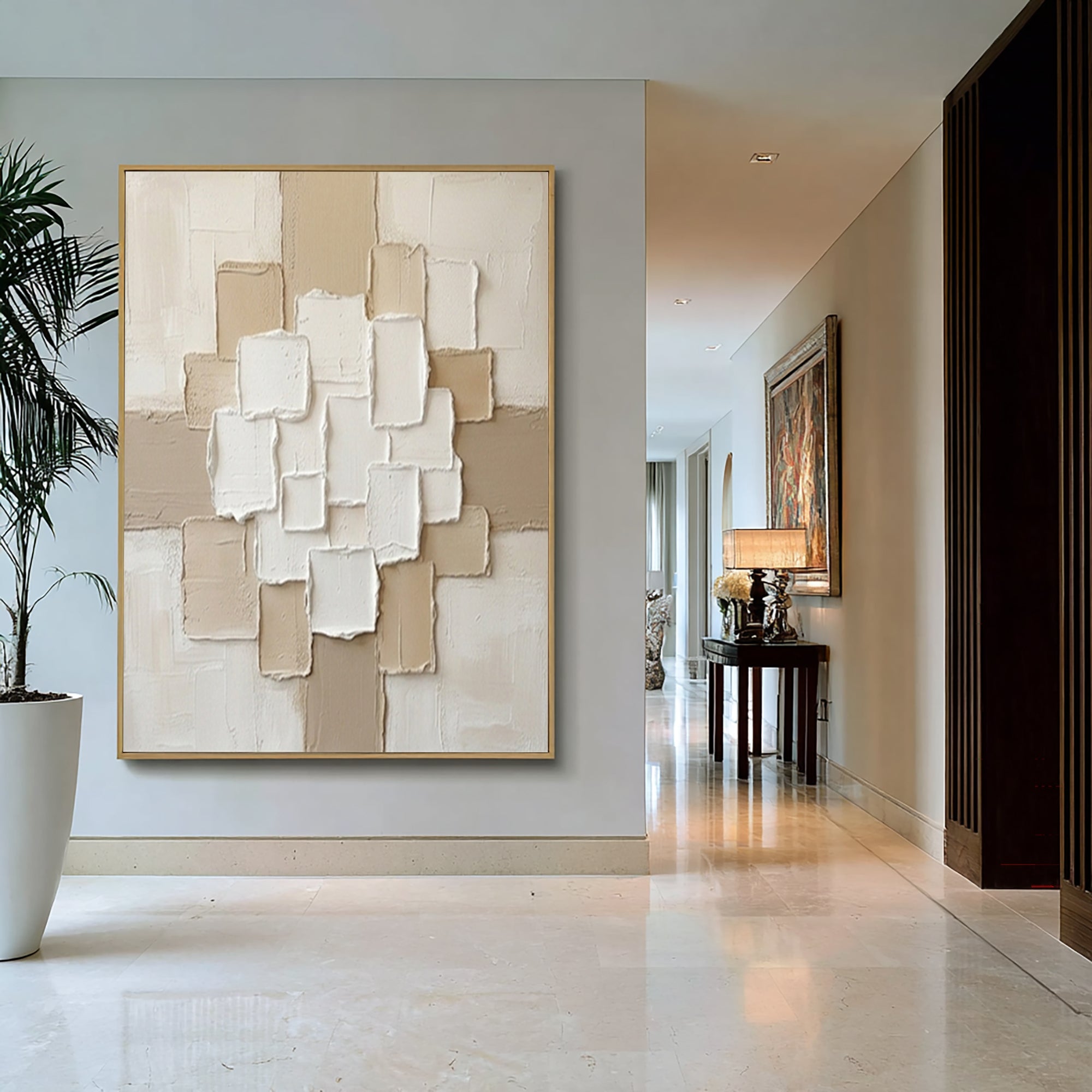 Large Neutral Geometric Matrix Canvas Art Modern Textured Wall Decor