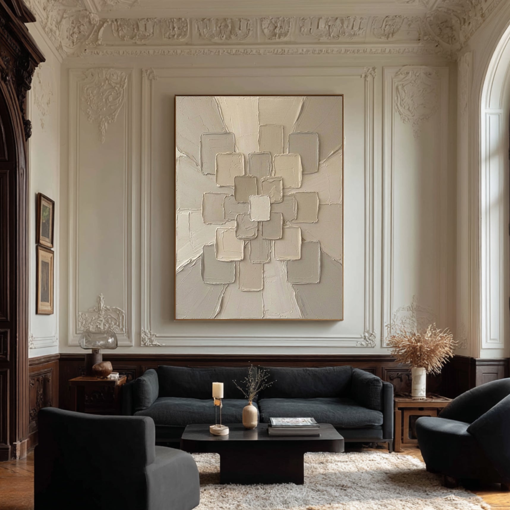 Large Neutral Geometric Texture Wall Art Modern Abstract Canvas Decor