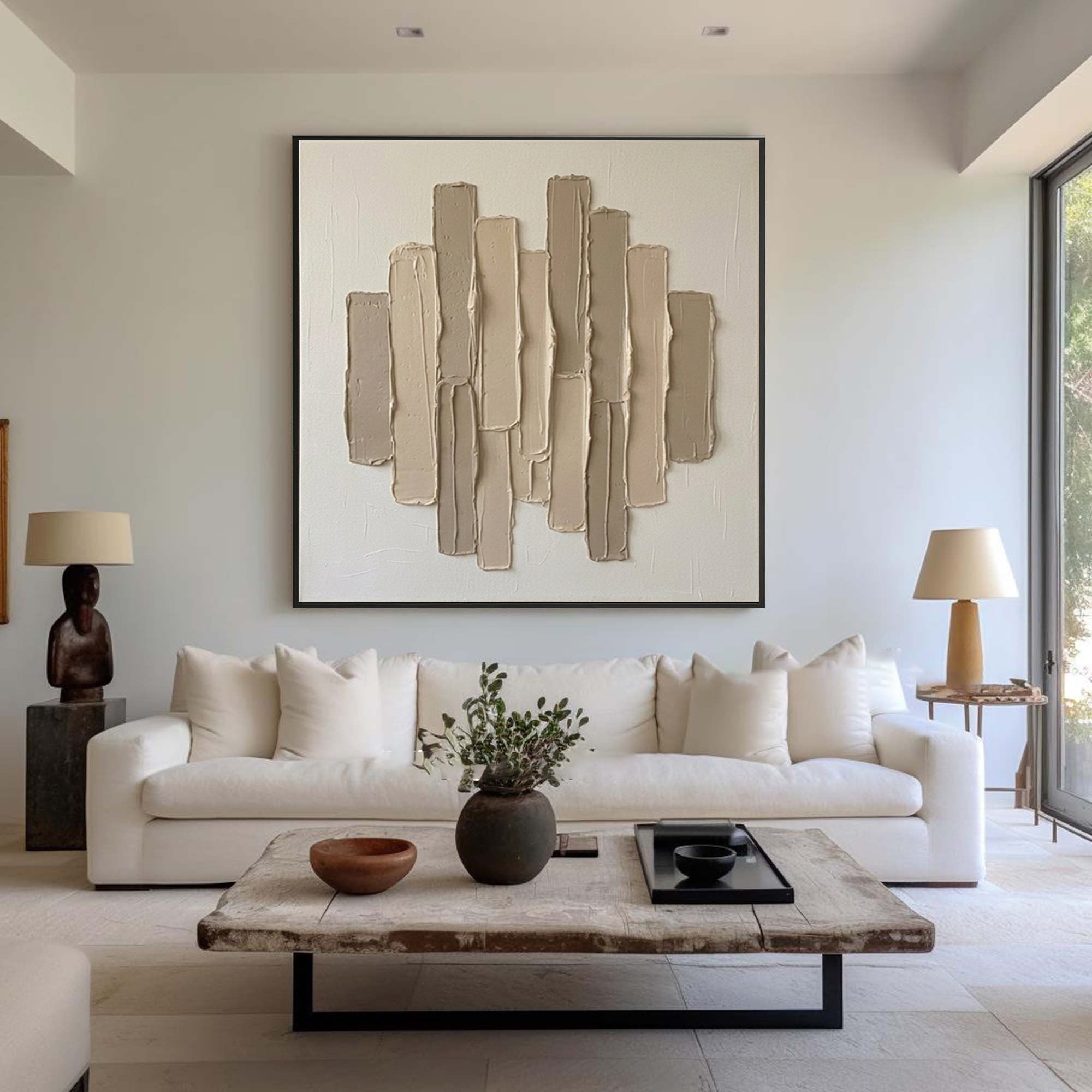 Large Architectural Columns Wall Art Neutral Textured Relief Painting