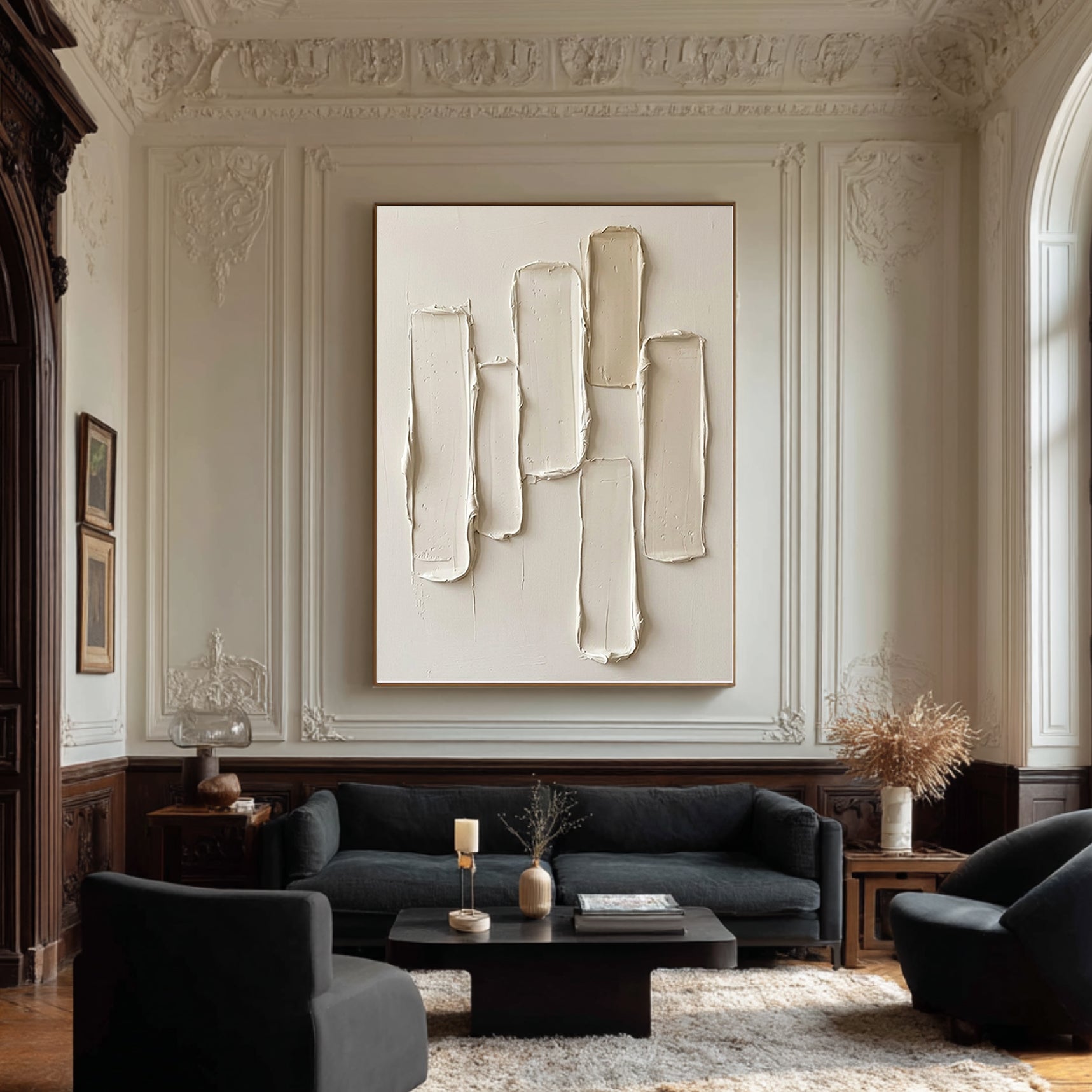 Large Cream Abstract Texture Painting Modern Neutral Wall Art