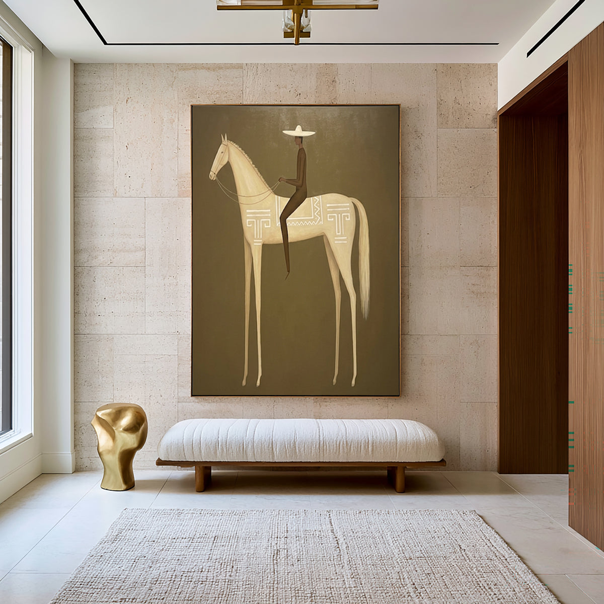 Large Luxury Western Equestrian Wall Art Horse Rider Oil Painting Cowboy Cowgirl Inspired Vintage Americana Artwork Modern Home Decor