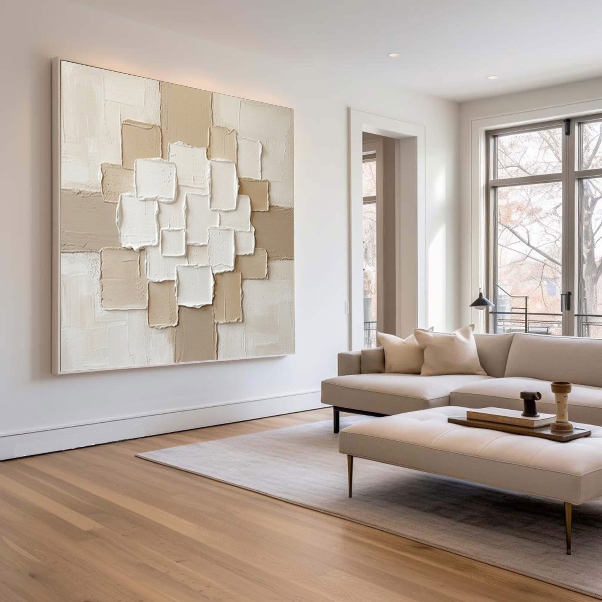 Large Ivory Balance Relief Wall Art Contemporary Neutral Painting