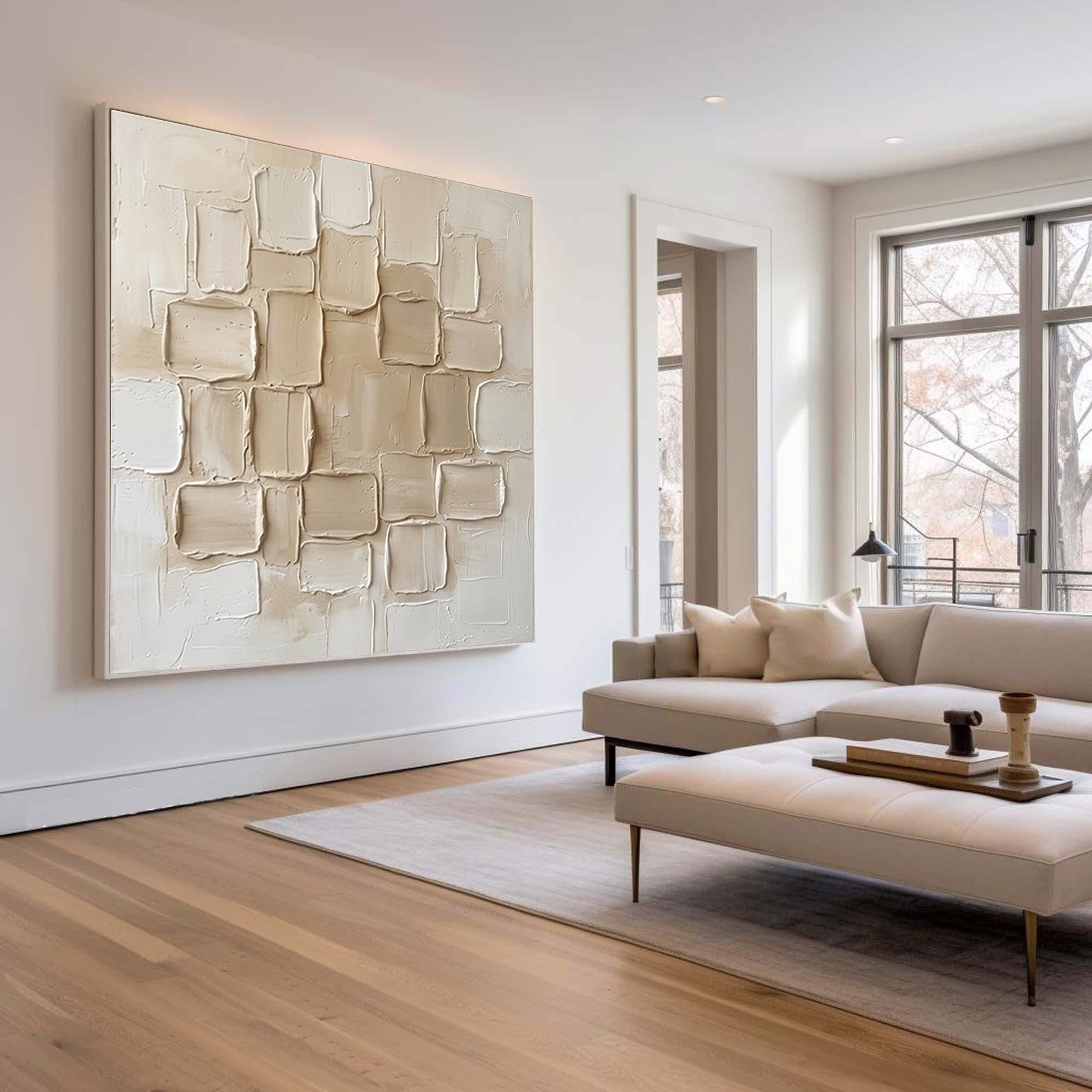 Large Neutral Sculptural Layers Wall Art Hand Painted Texture Painting