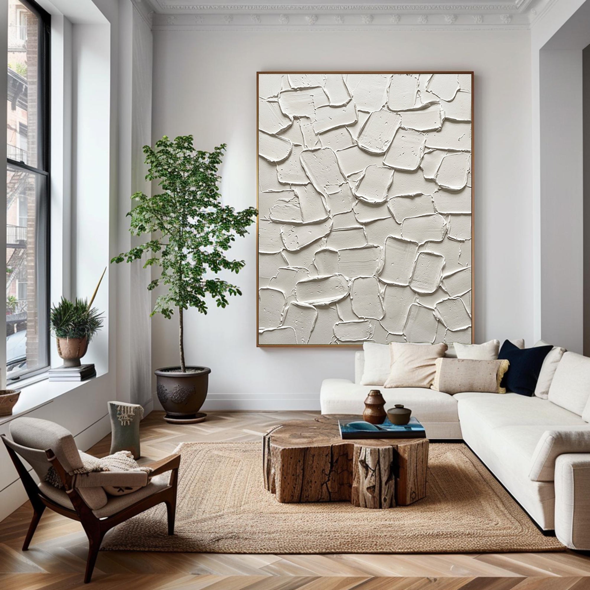 Large Textured Abstract Wall Art Neutral Beige Impasto Canvas Painting