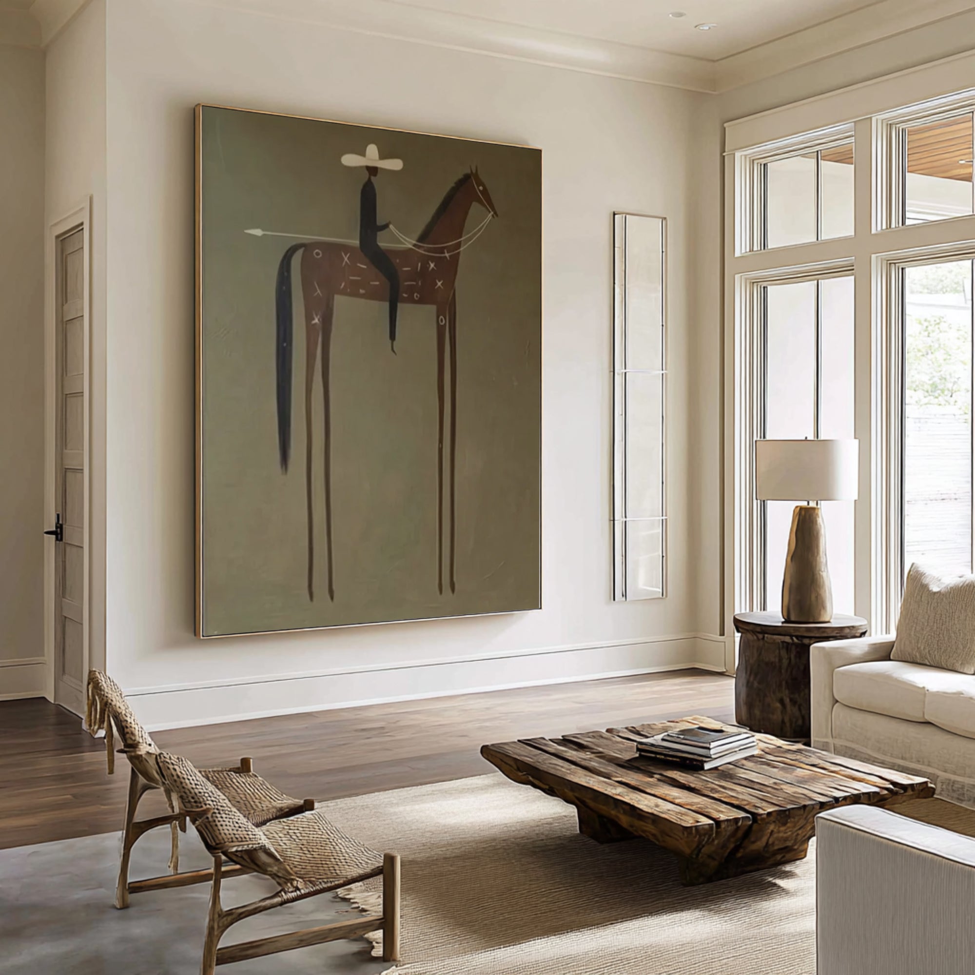 Large Minimalist Horse Rider Painting Contemporary Western Wall Art