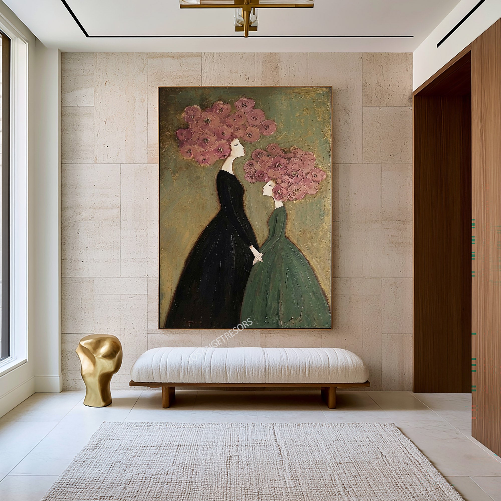 Large Botanical Figure Wall Art Elegant Floral Oil Painting Canvas
