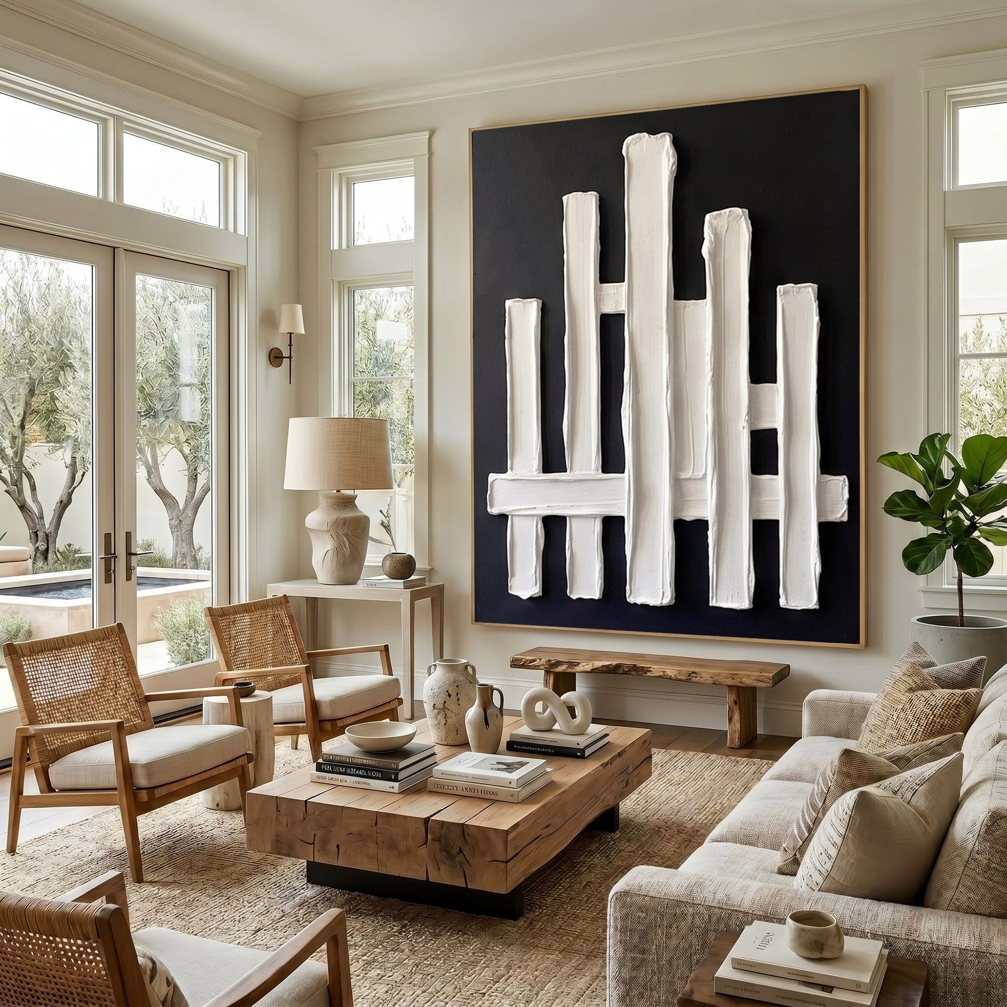 Large Textured Wall Art Abstract Plaster Painting Modern Architectural Minimalist Neutral Contemporary Decor