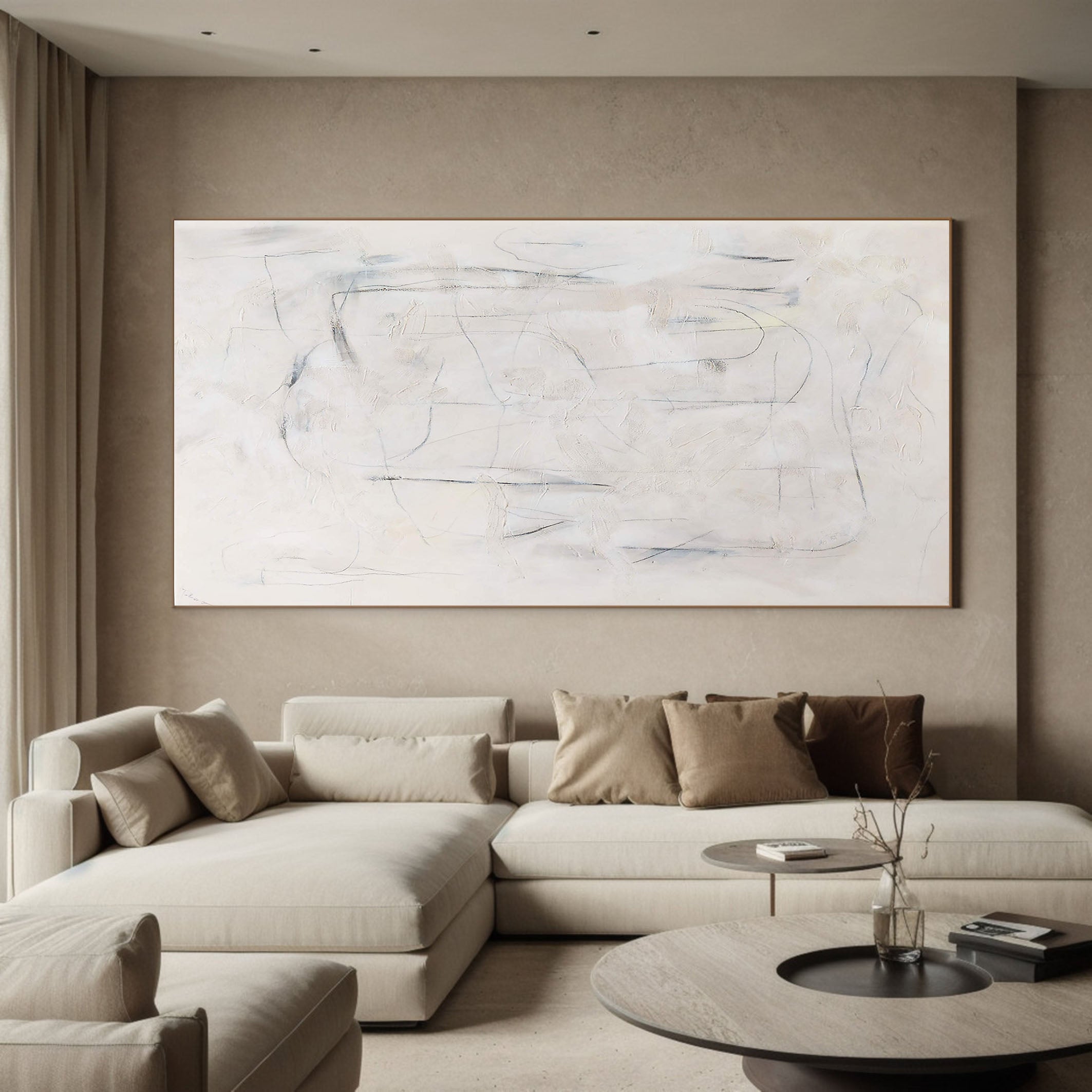 Neutral Field with Delicate Line Impressions, Minimalist Art #BGA 063