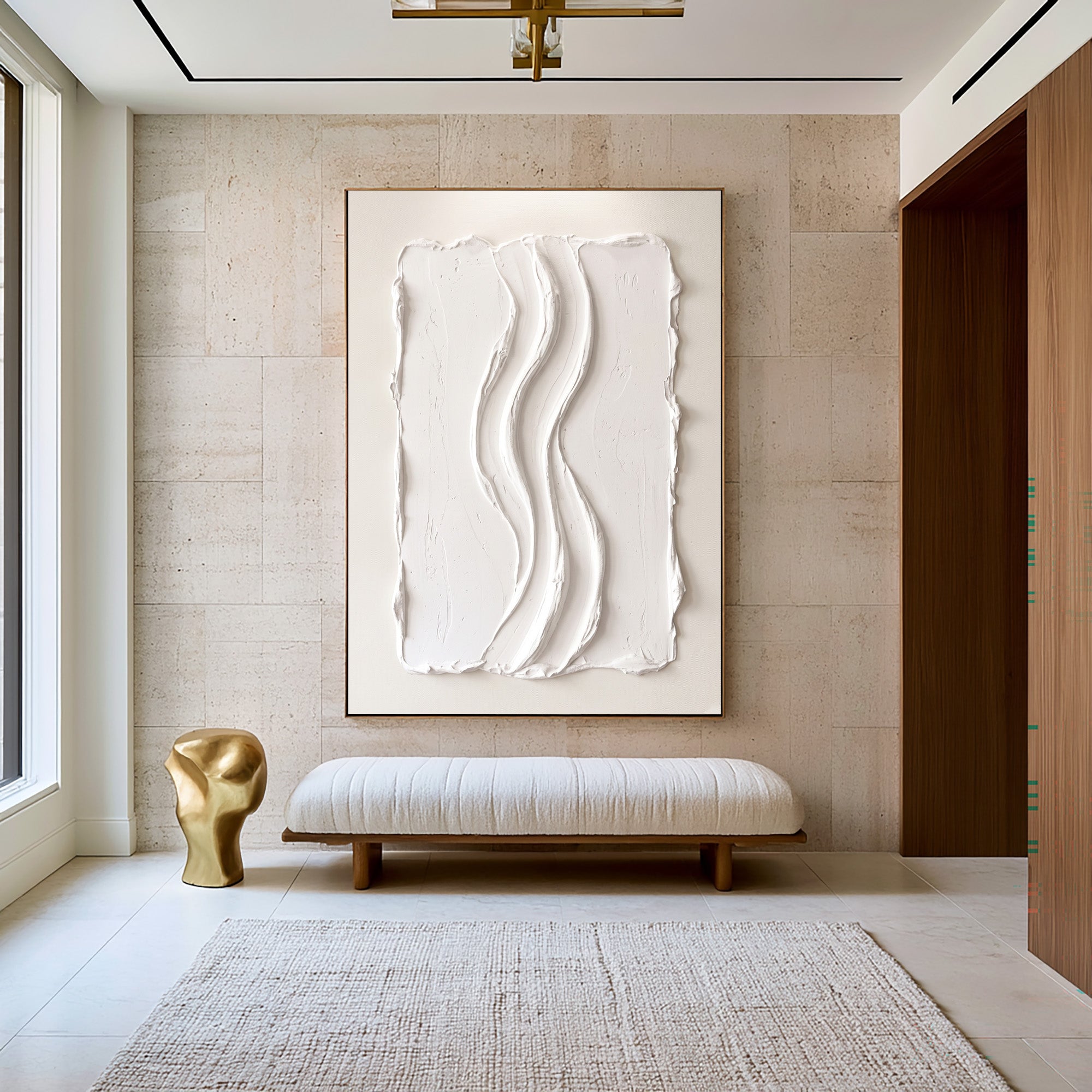 Large Architectural White Textured Wall Art Abstract Oil Painting Modern Minimalist Luxury Interior Artwork