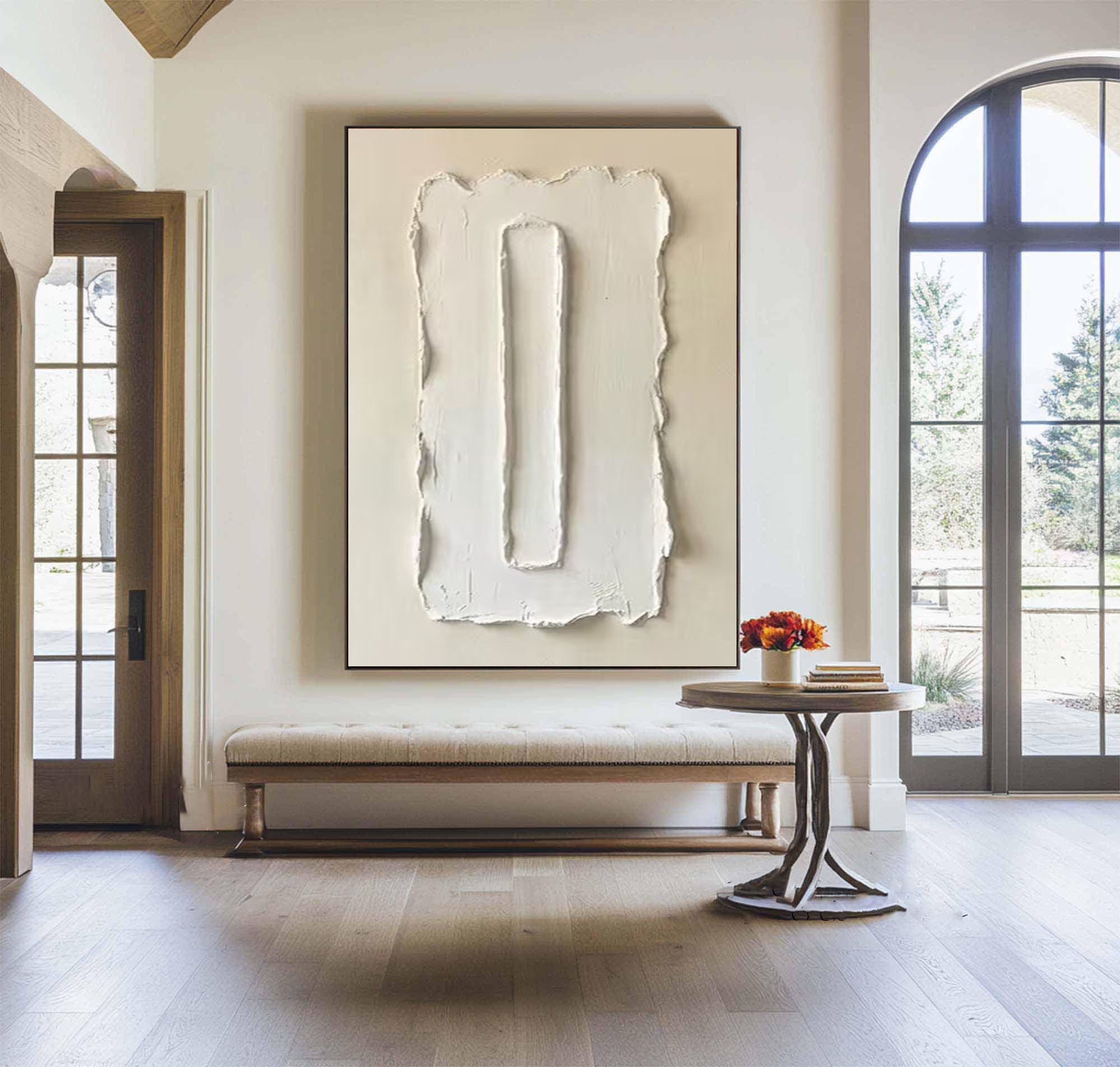 Large Minimalist White Texture Oil Painting for Modern Luxury Interiors